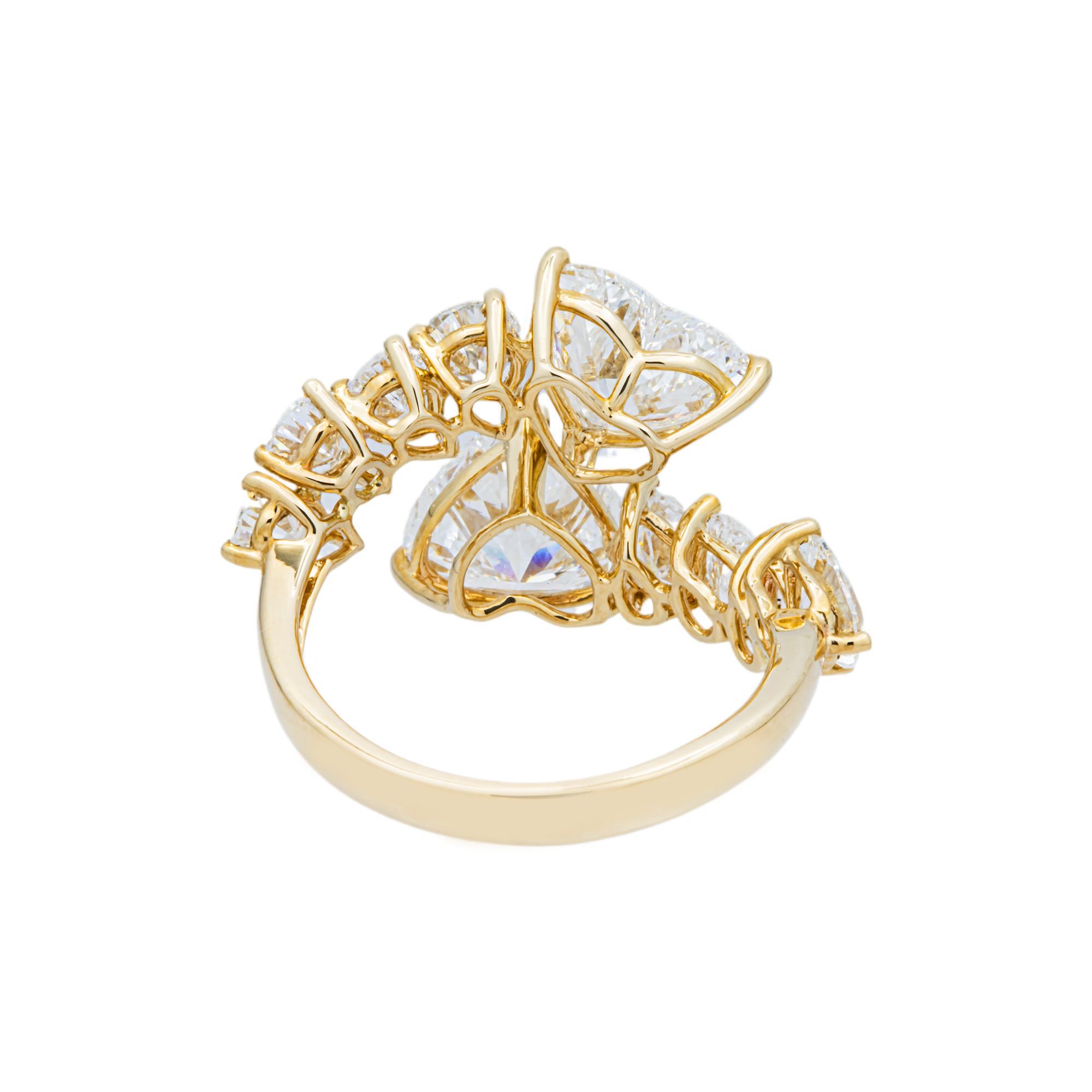 Yellow Gold Heart & Pear Diamond Bypass Wrap Ring 6.13ctw