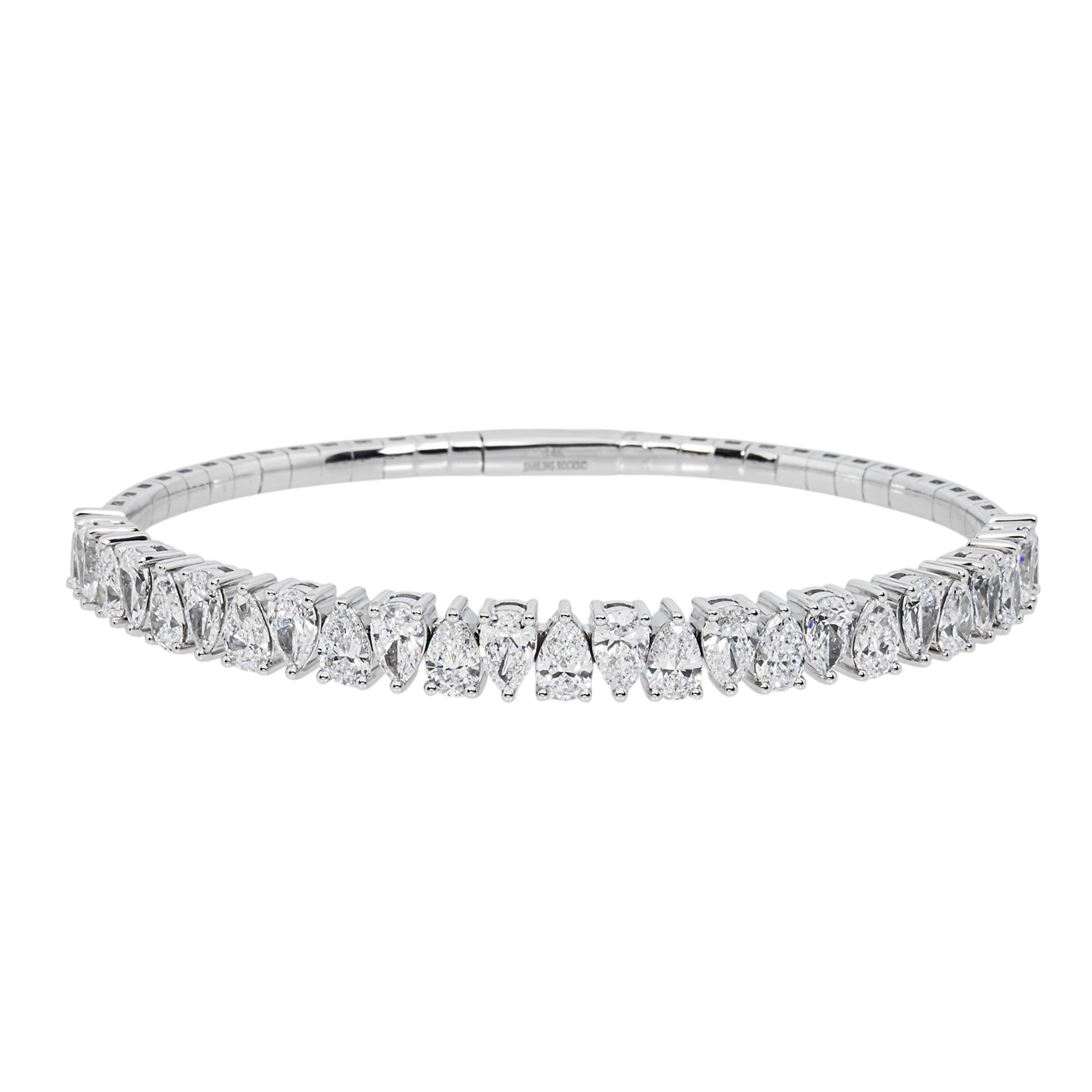 14K White Gold Pear Diamond Bangle Bracelet 6.38ct