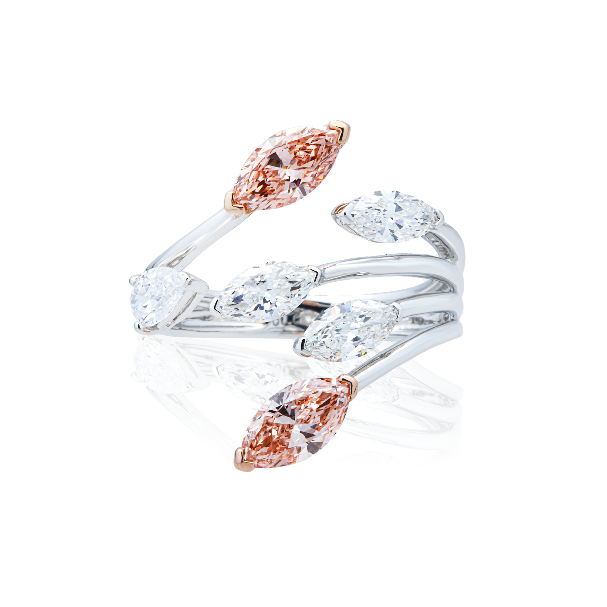White Gold Marquise Fancy Pink & White Diamond Wrap Ring 2.09ctw