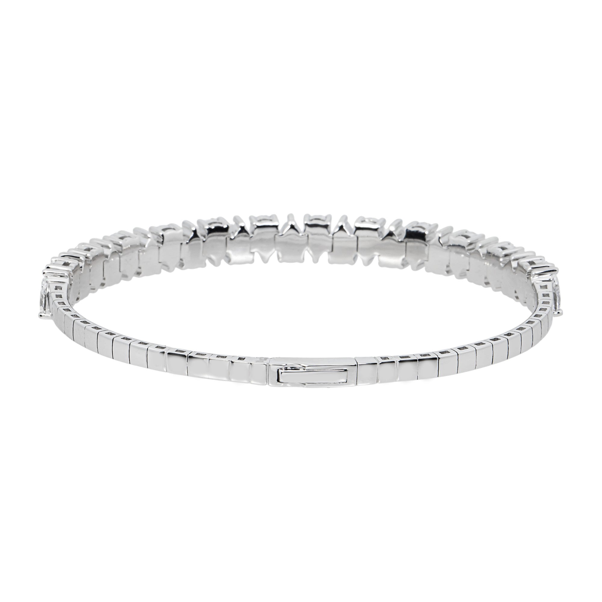 14K White Gold Pear Diamond Bangle Bracelet 6.38ct