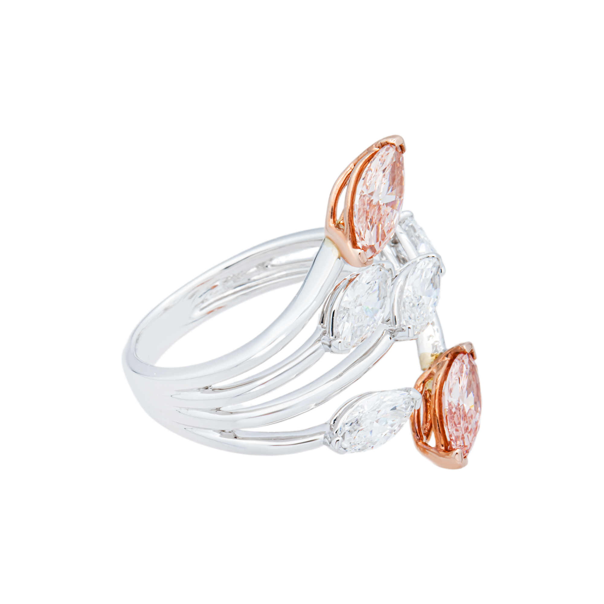 White Gold Marquise Fancy Pink & White Diamond Wrap Ring 2.09ctw