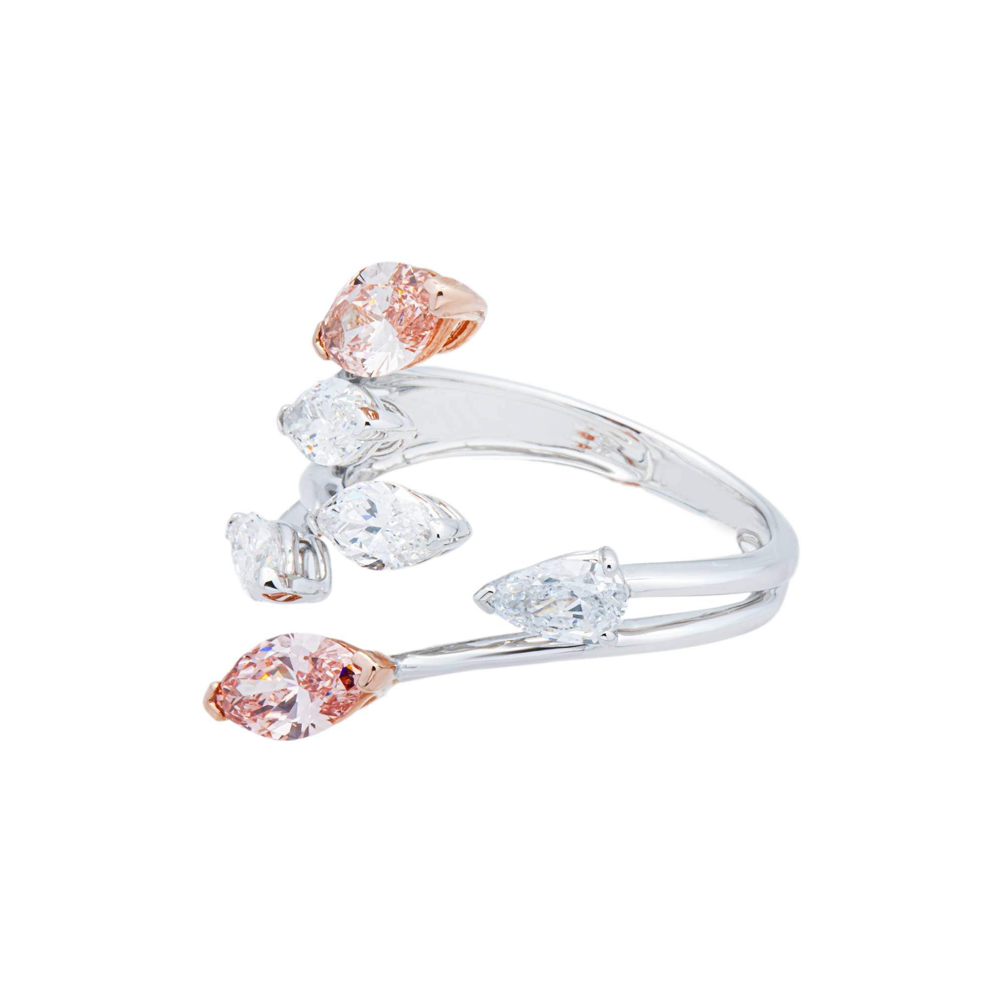 White Gold Marquise Fancy Pink & White Diamond Wrap Ring 2.09ctw