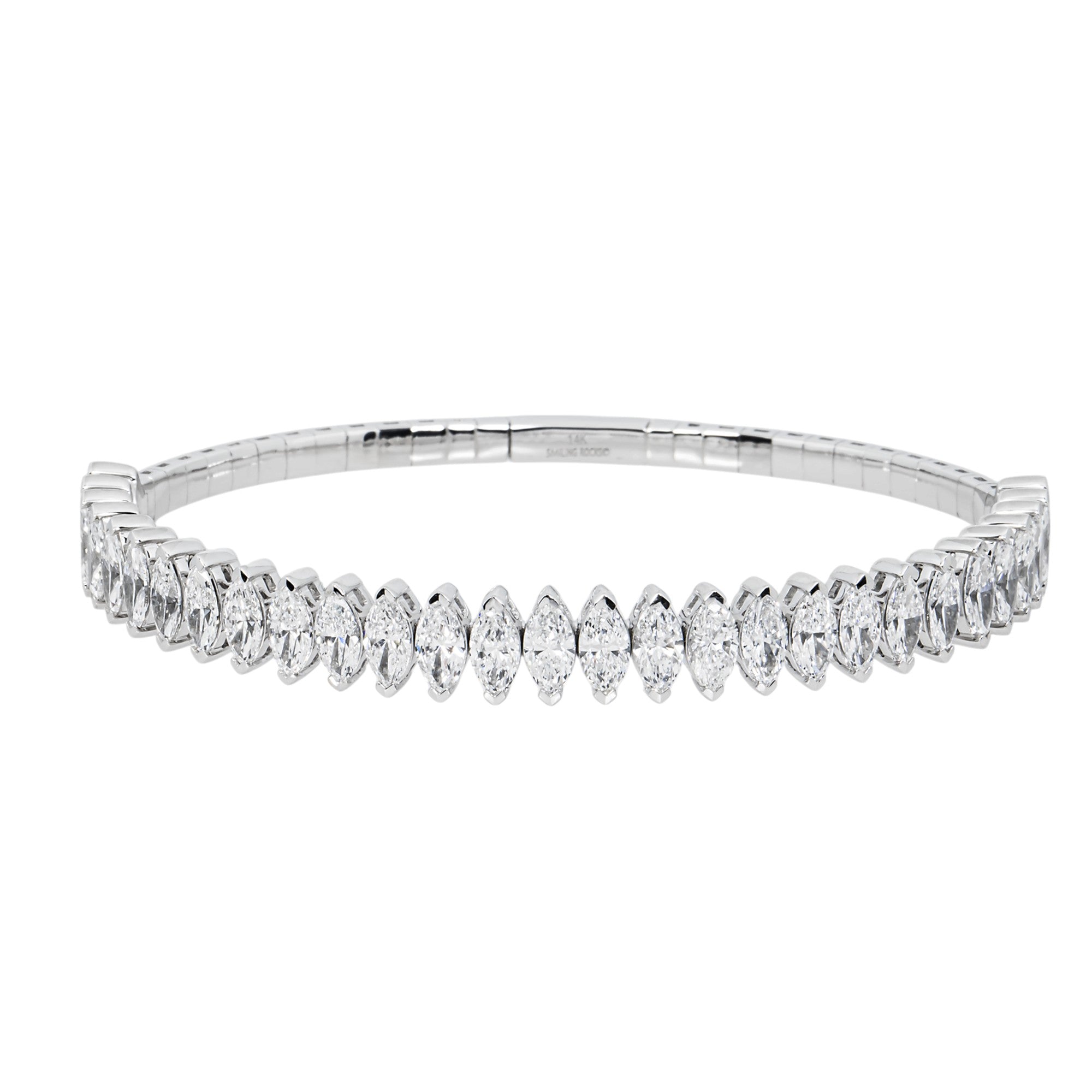 14K White Gold Marquise Diamond Bangle Bracelet 7.38ct