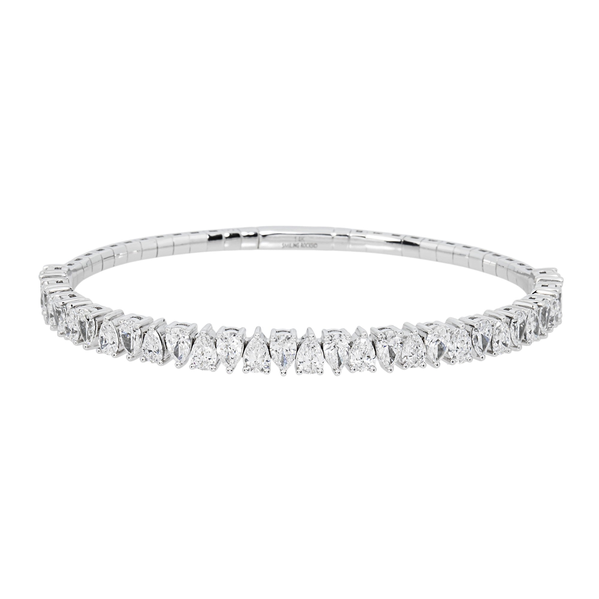 14K White Gold Pear Diamond Bangle Bracelet 4.69ct