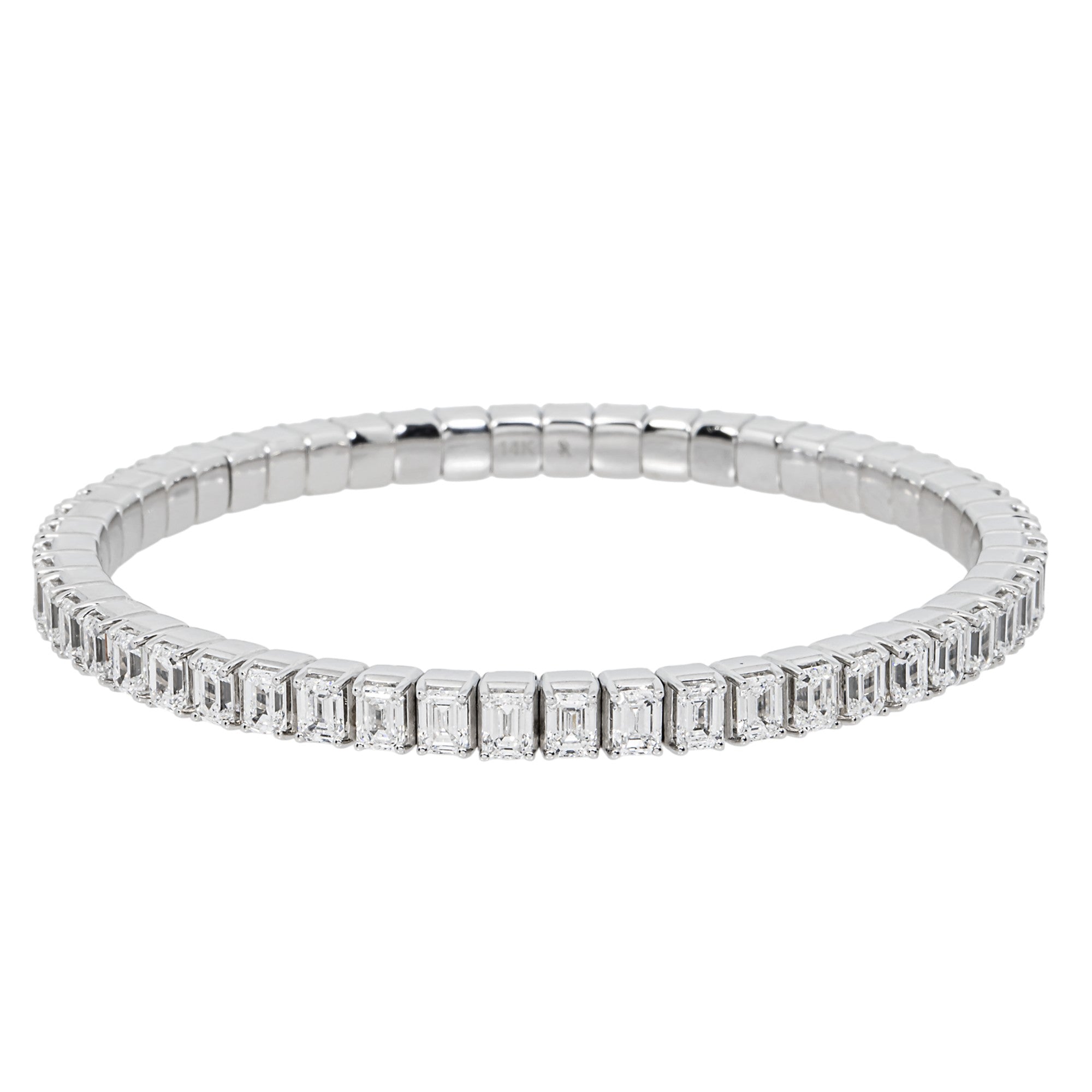 14K White Gold Emerald Diamond Stretch Tennis Bracelet 12.24ct
