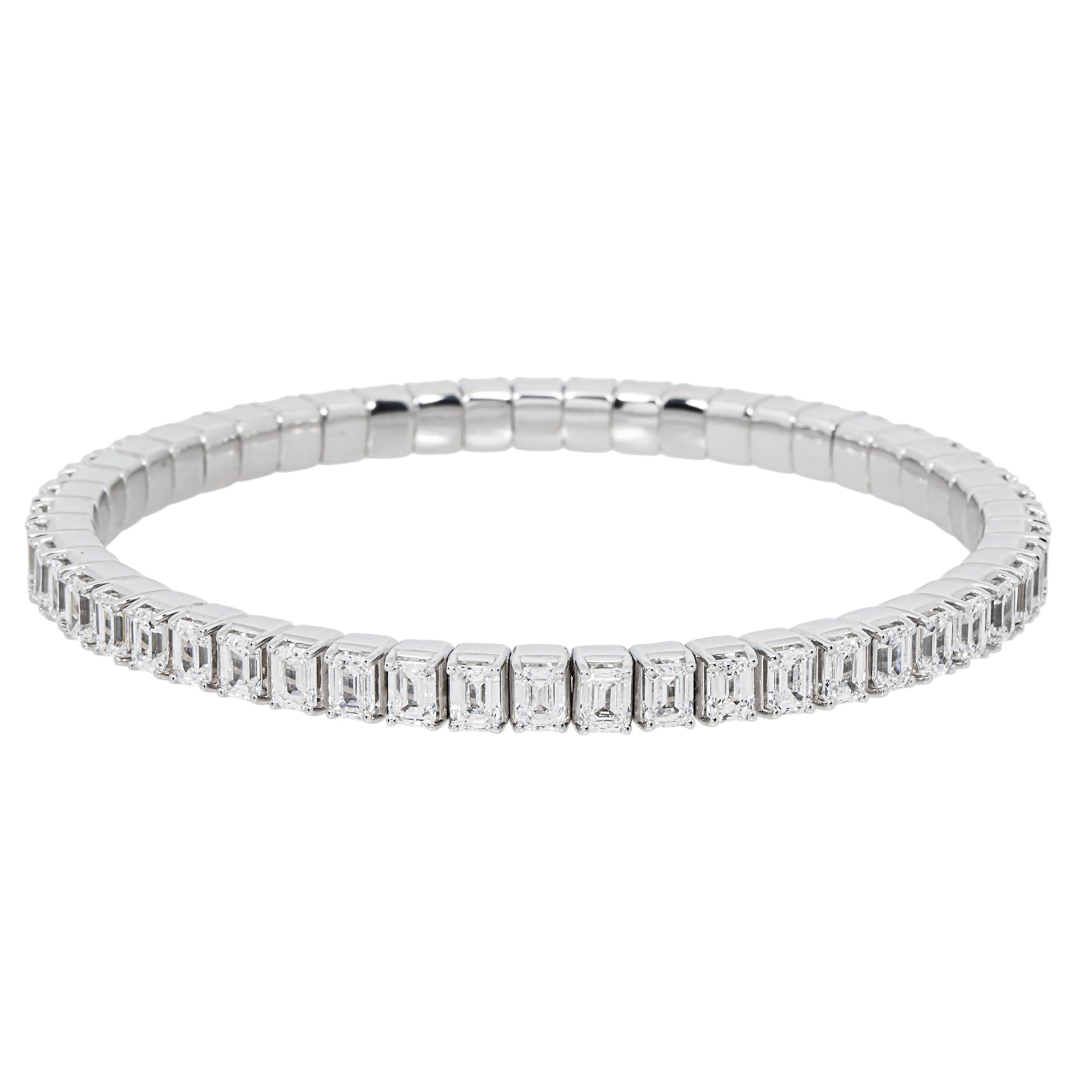 14K White Gold Emerald Diamond Stretch Tennis Bracelet 12.24ct