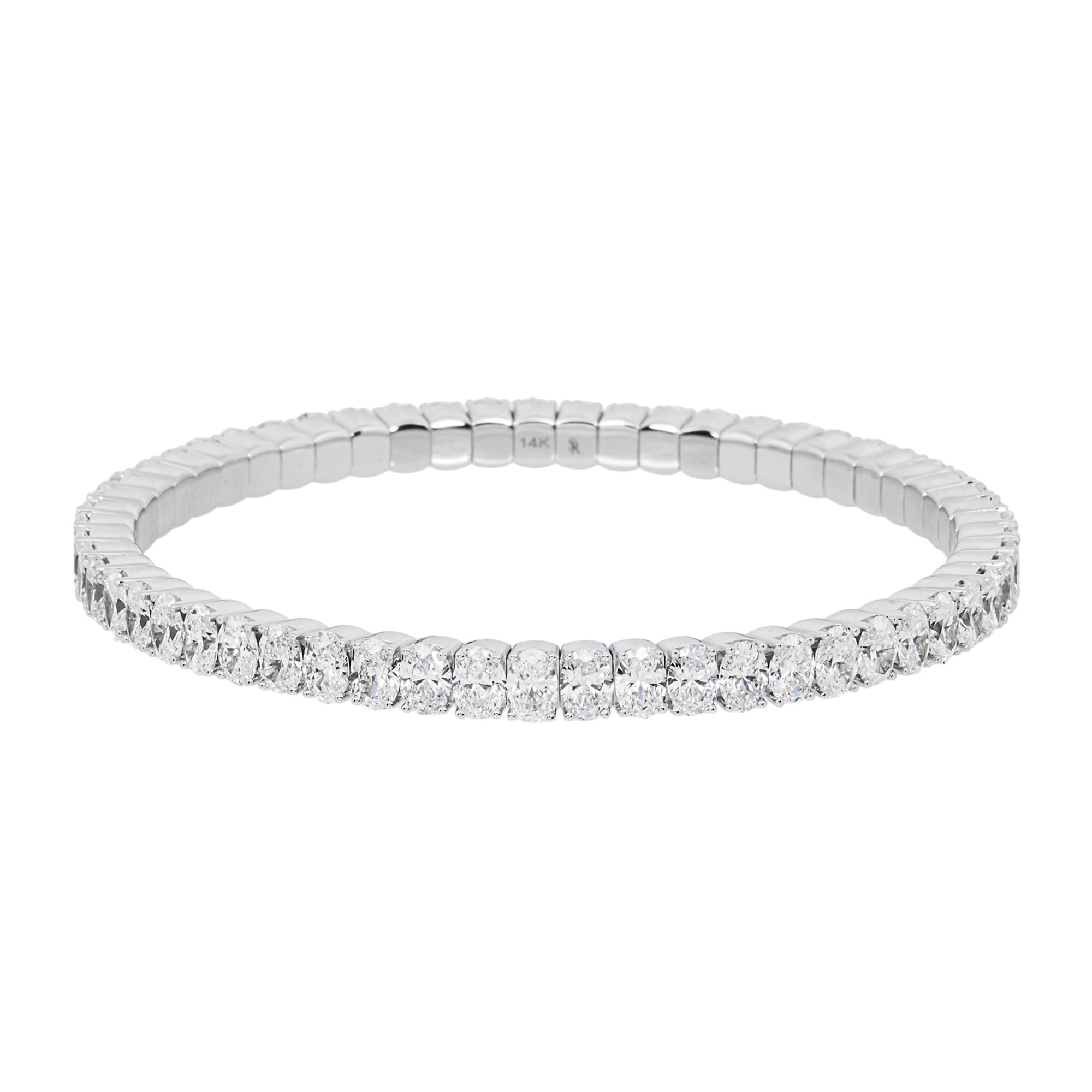 14K White Gold Oval Diamond Stretch Tennis Bracelet 13.22ct