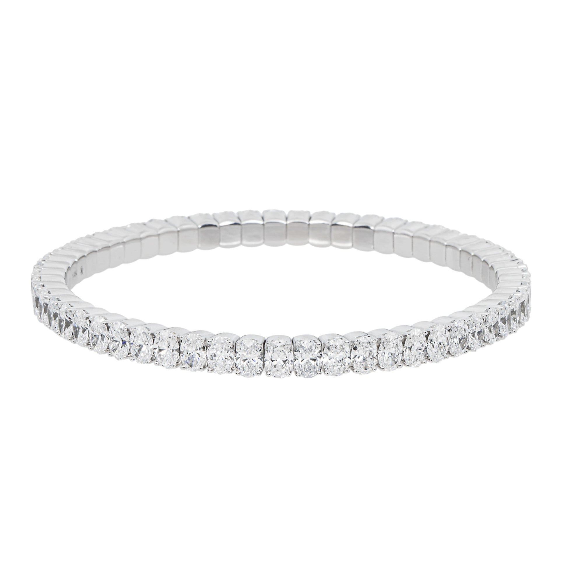 14K White Gold Oval Diamond Stretch Tennis Bracelet 13.22ct