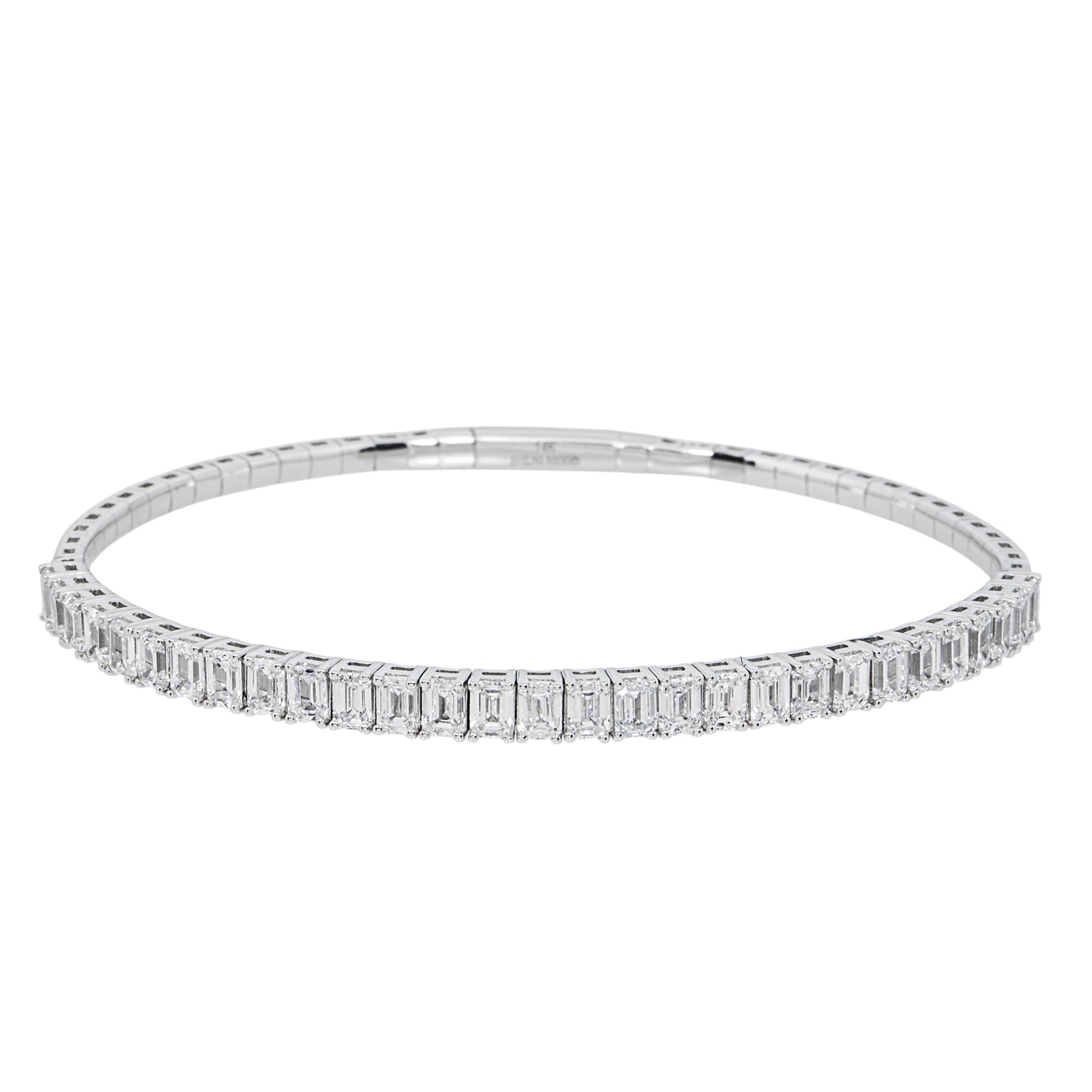 14K White Gold Emerald Diamond Bangle Bracelet 4.33ct