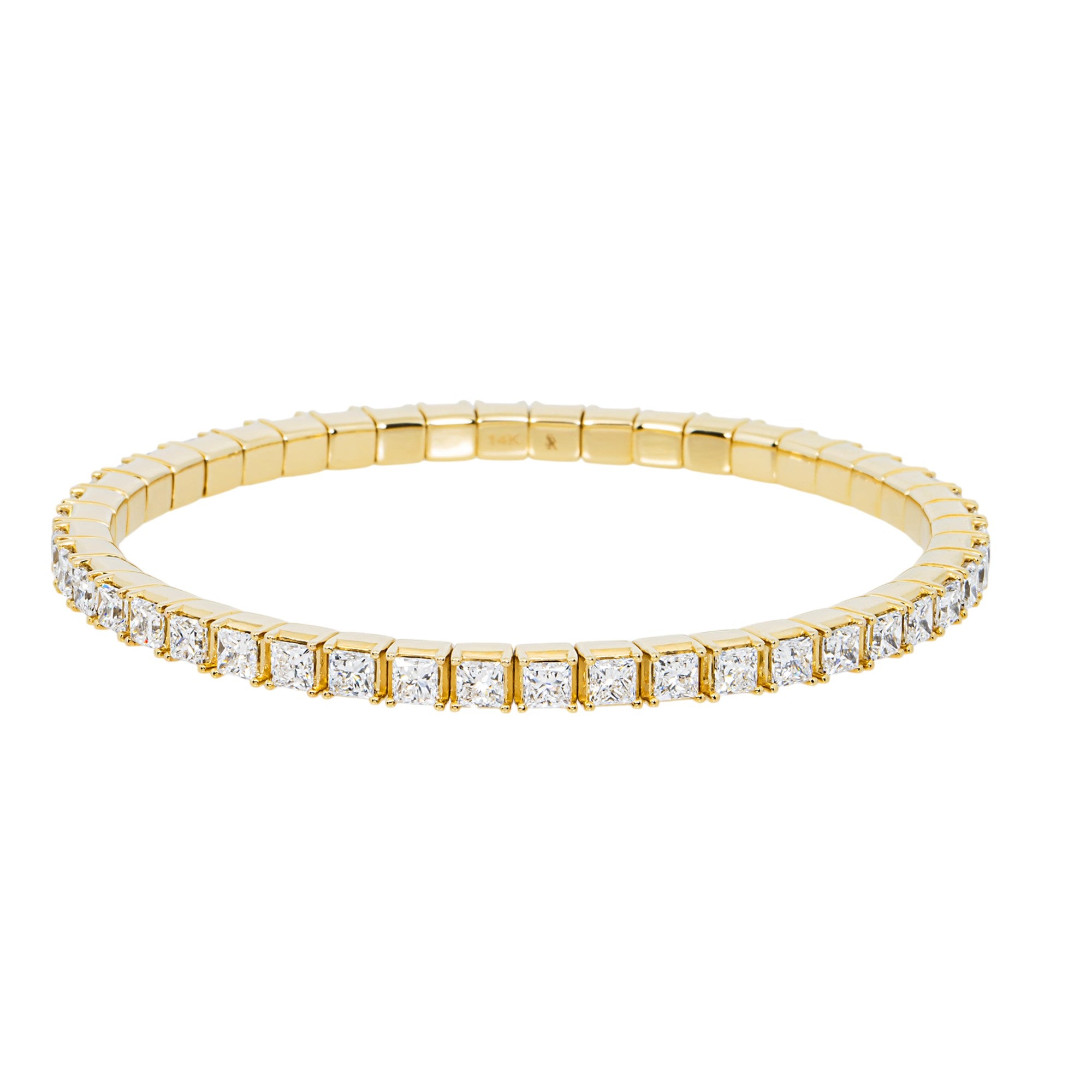 14K Yellow Gold Princess Diamond Stretch Tennis Bracelet 9.38ct