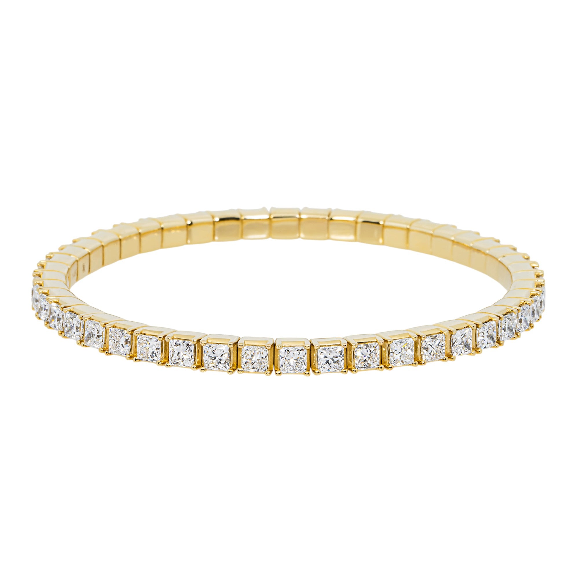 14K Yellow Gold Princess Diamond Stretch Tennis Bracelet 9.38ct