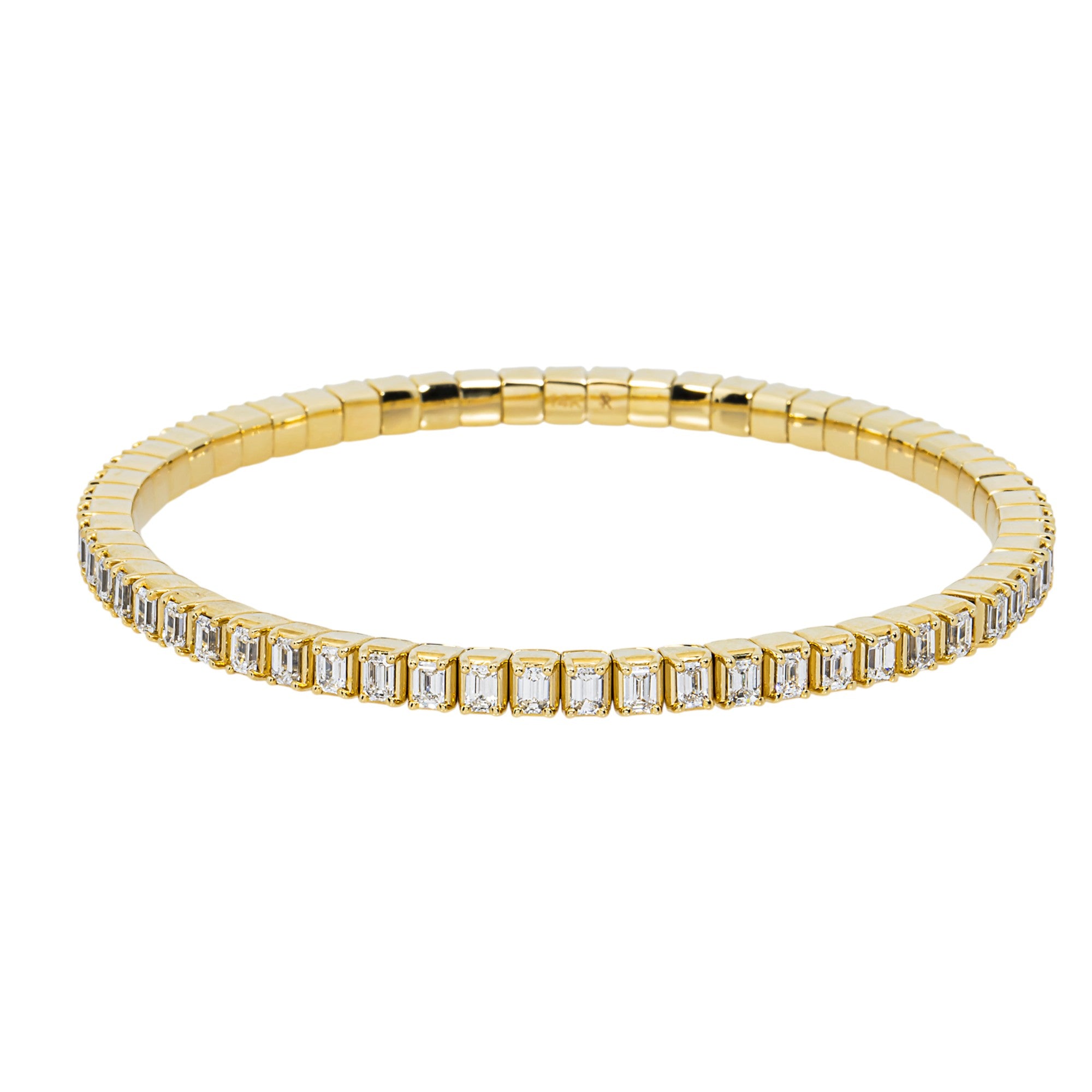 14K Yellow Gold Emerald Diamond Stretch Tennis Bracelet 4.87ct