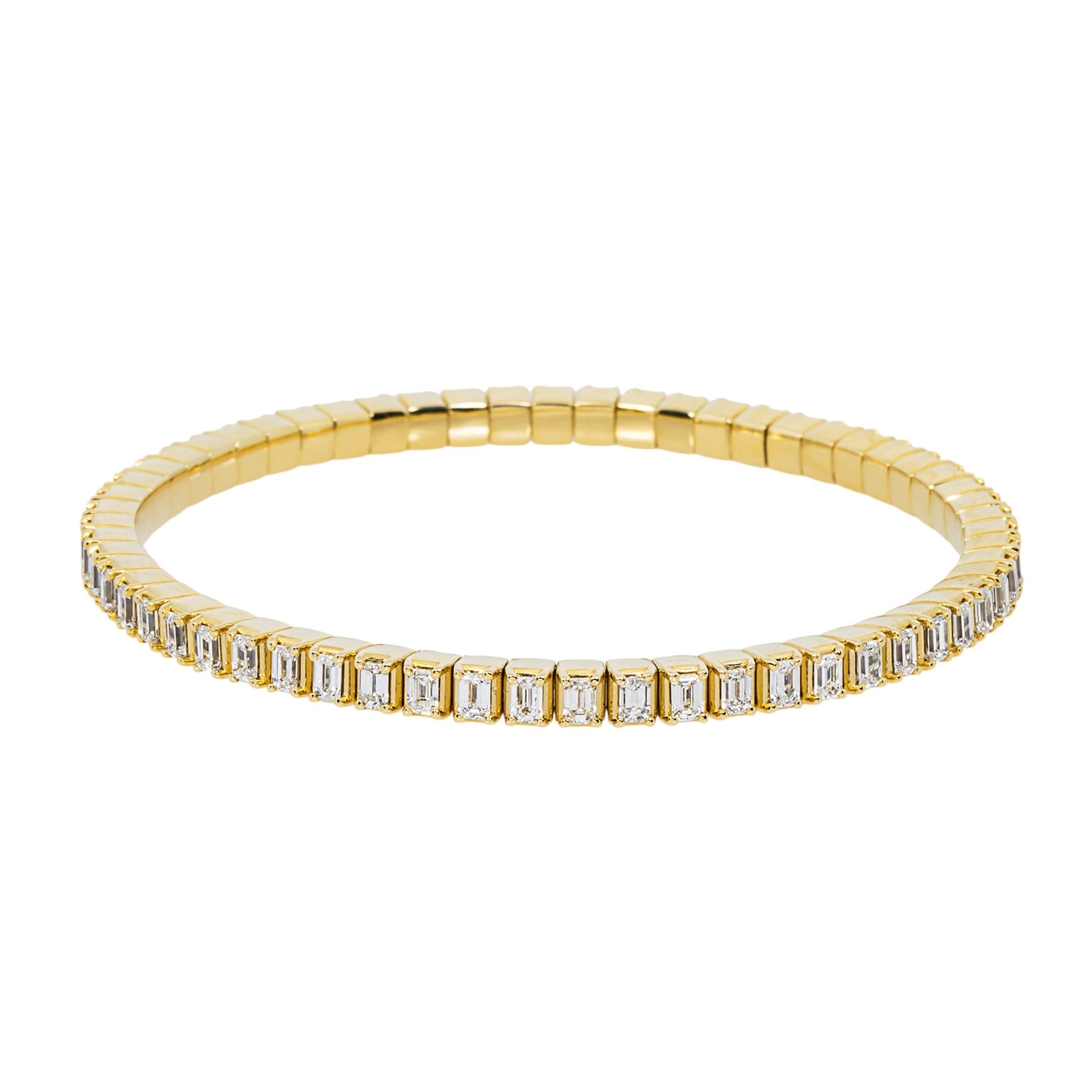 14K Yellow Gold Emerald Diamond Stretch Tennis Bracelet 4.87ct