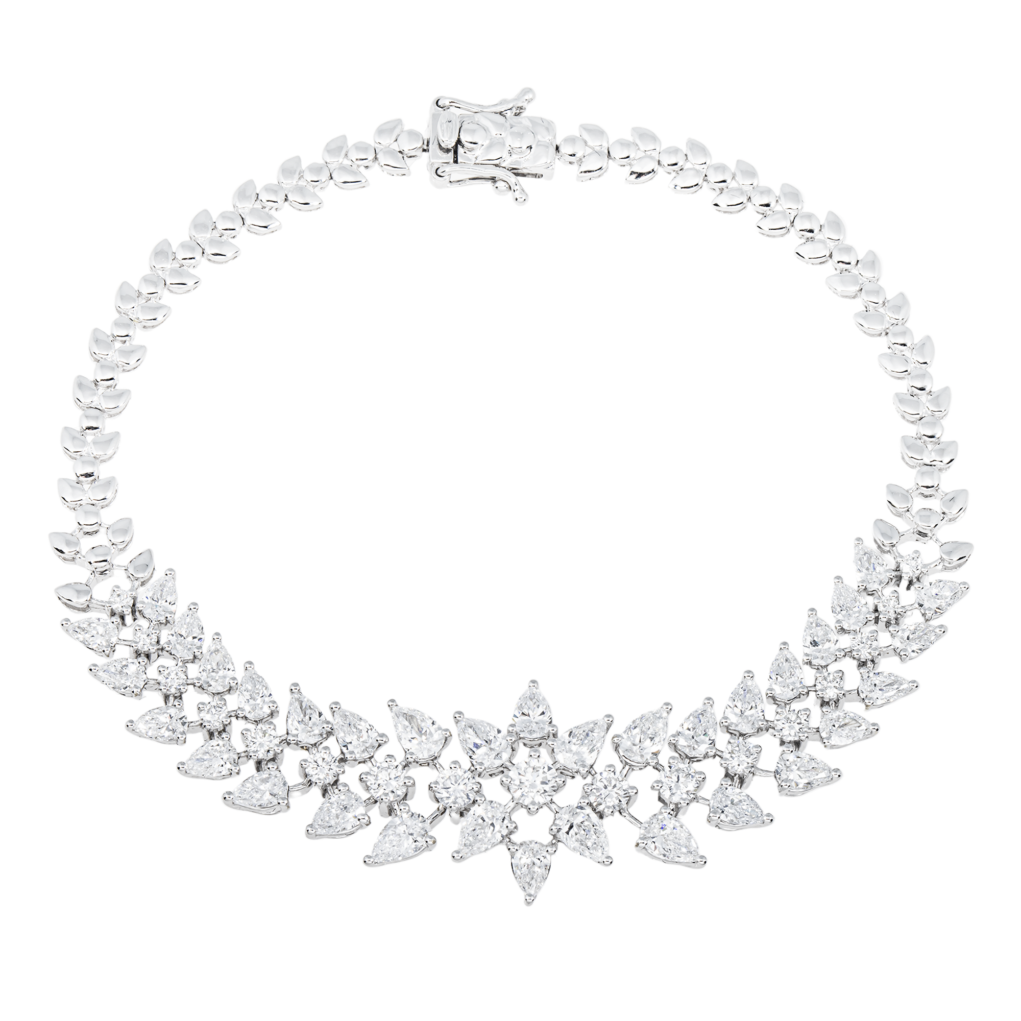 White Gold Pear & Round Diamond Flower Bracelet 4.07ct