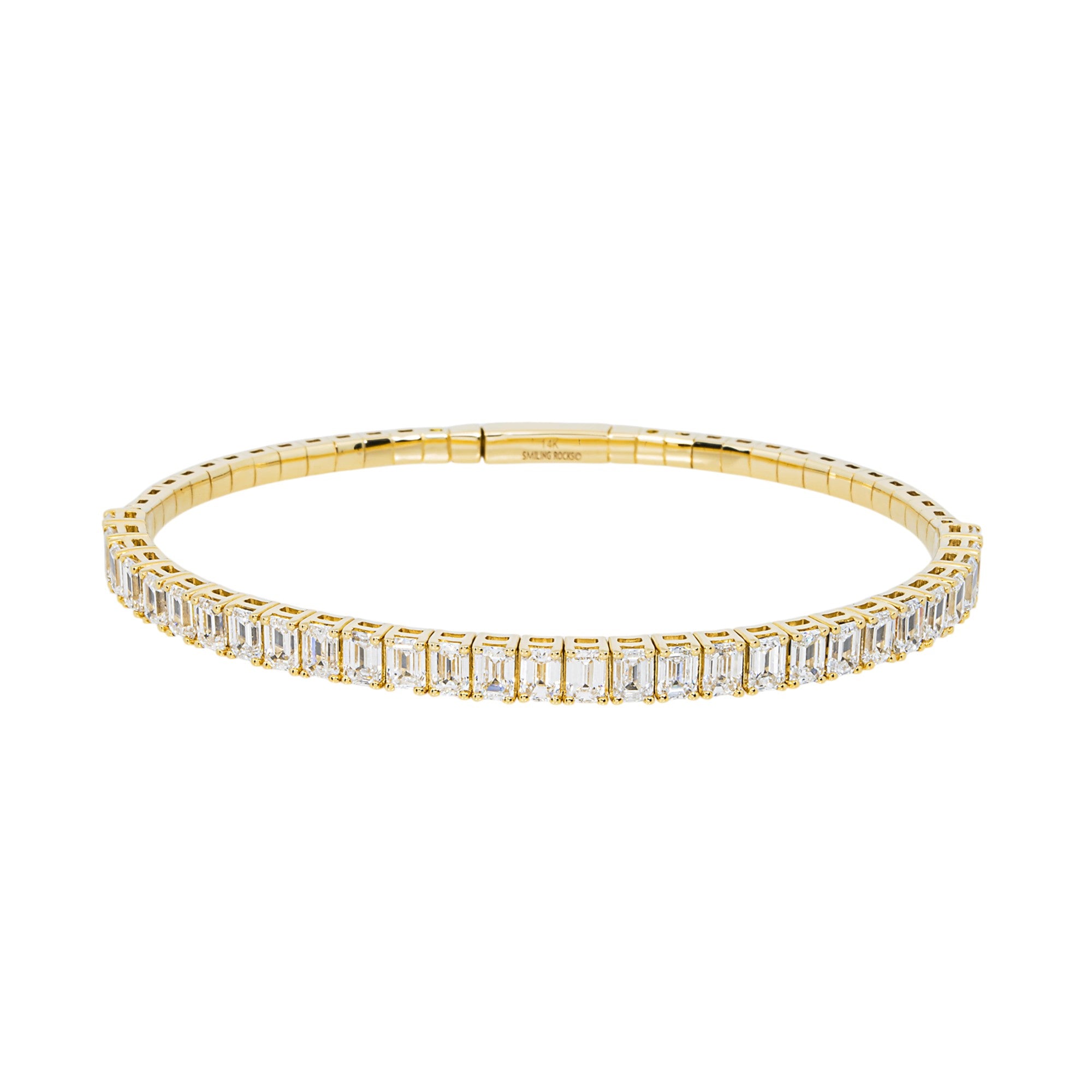 14K Yellow Gold Emerald Diamond Bangle Bracelet 6.08ct