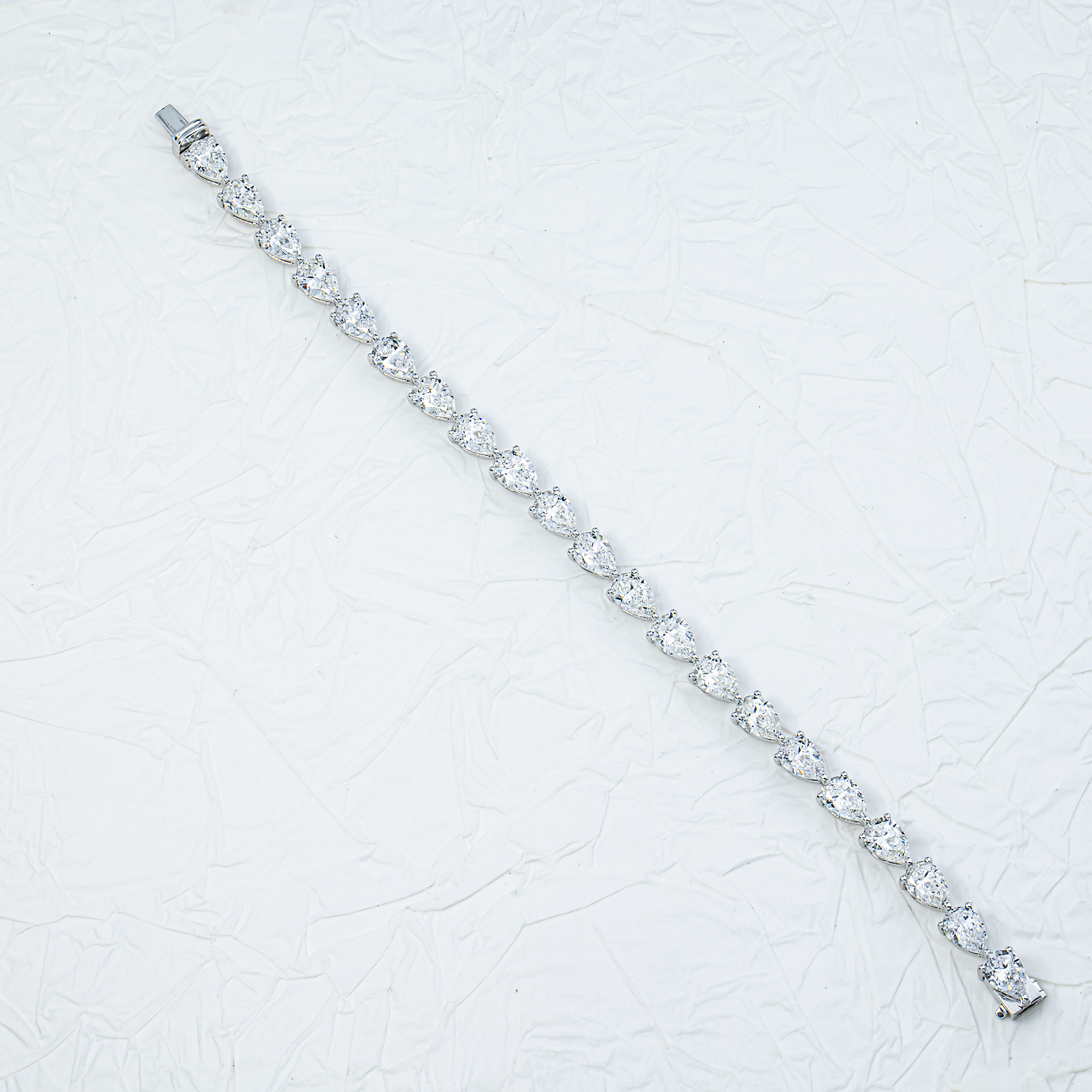 GIA 18K White Gold Pear Diamond Tennis Bracelet 14.79ct