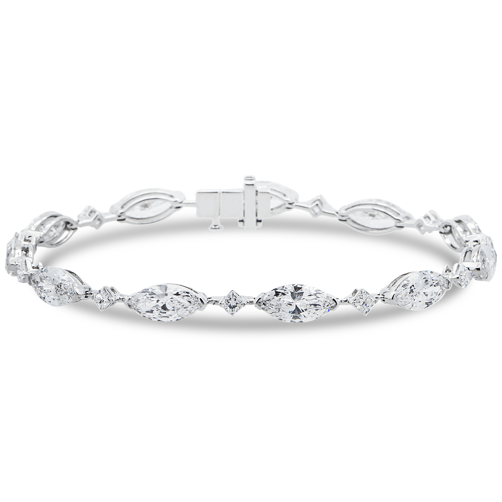 14K White Gold Marquise & Princess Diamond Satellite Bracelet 9.12ct