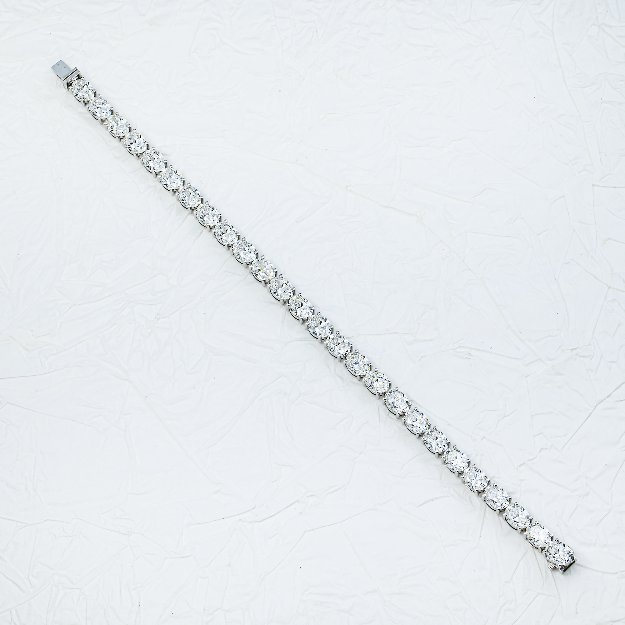 GIA 18K White Gold Oval Diamond Tennis Bracelet 18.26ct