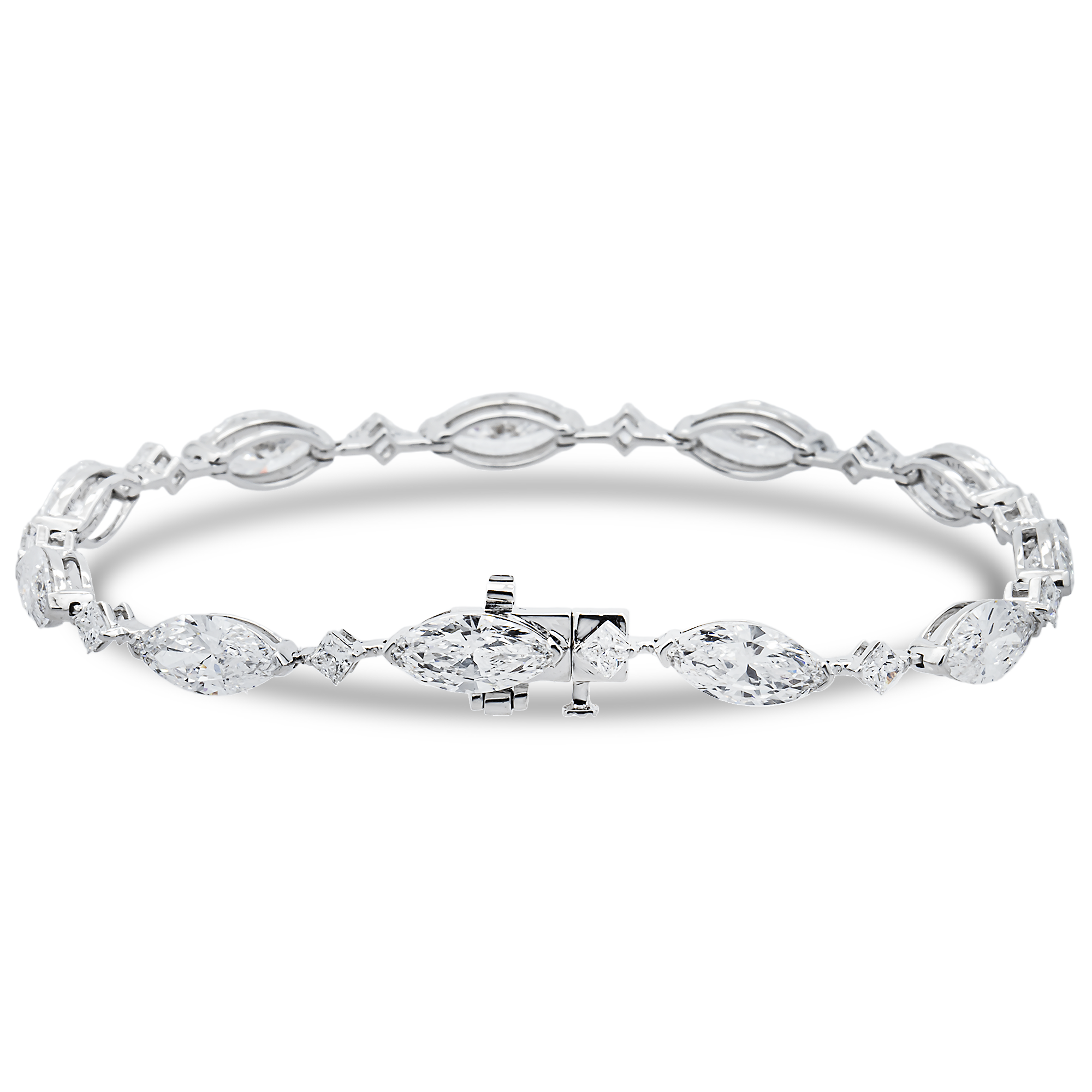 14K White Gold Marquise & Princess Diamond Satellite Bracelet 9.12ct