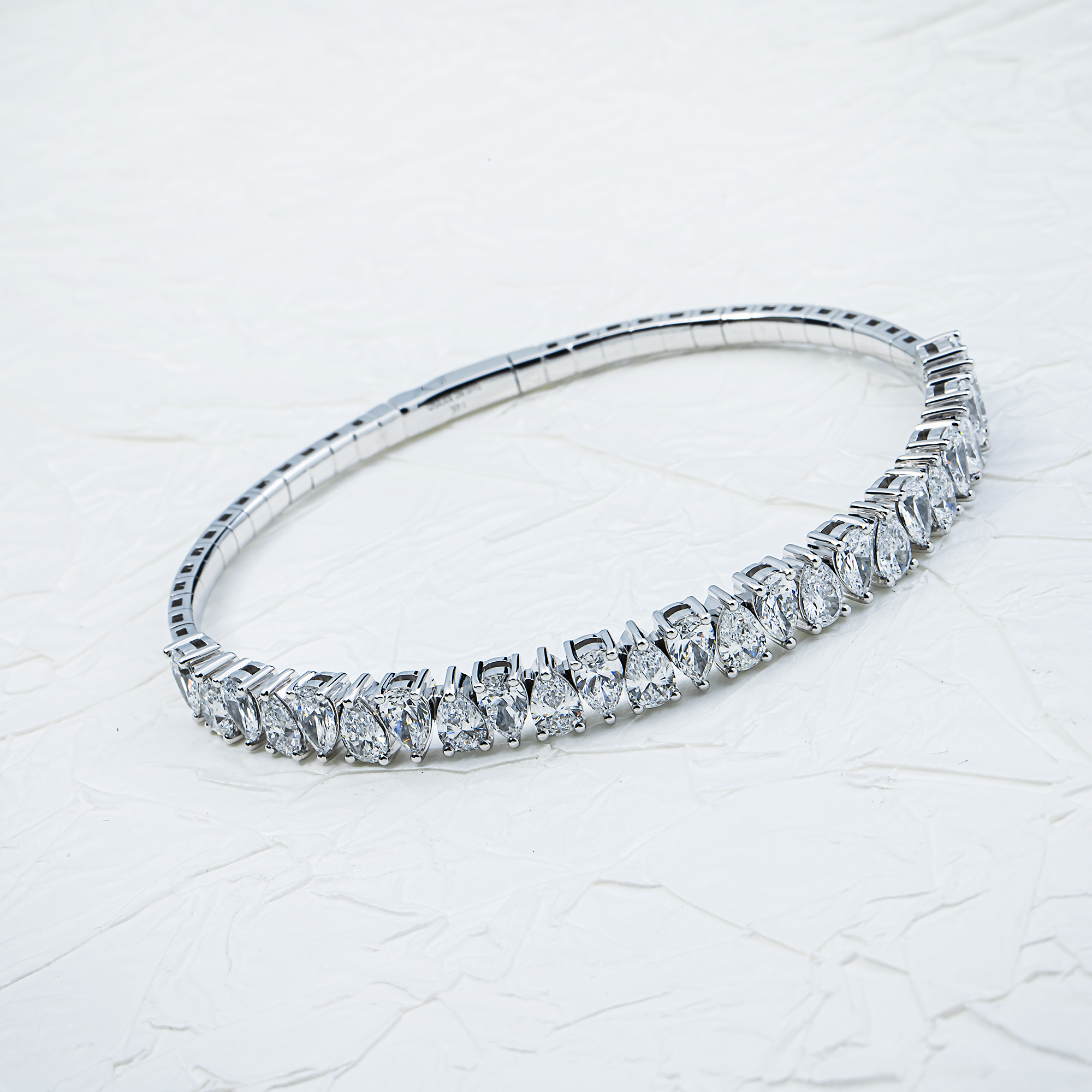 14K White Gold Pear Diamond Bangle Bracelet 6.38ct