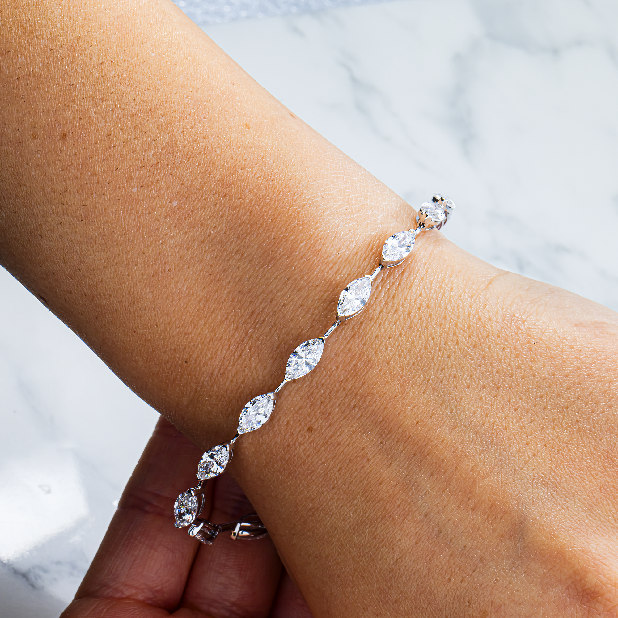14K White Gold Marquise Diamond Satellite Bracelet 8.17ct
