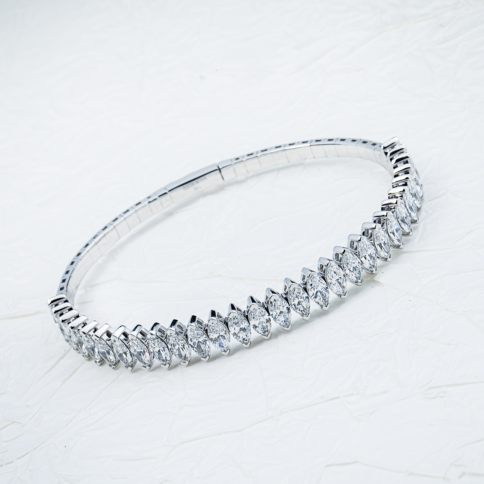 14K White Gold Marquise Diamond Bangle Bracelet 7.38ct