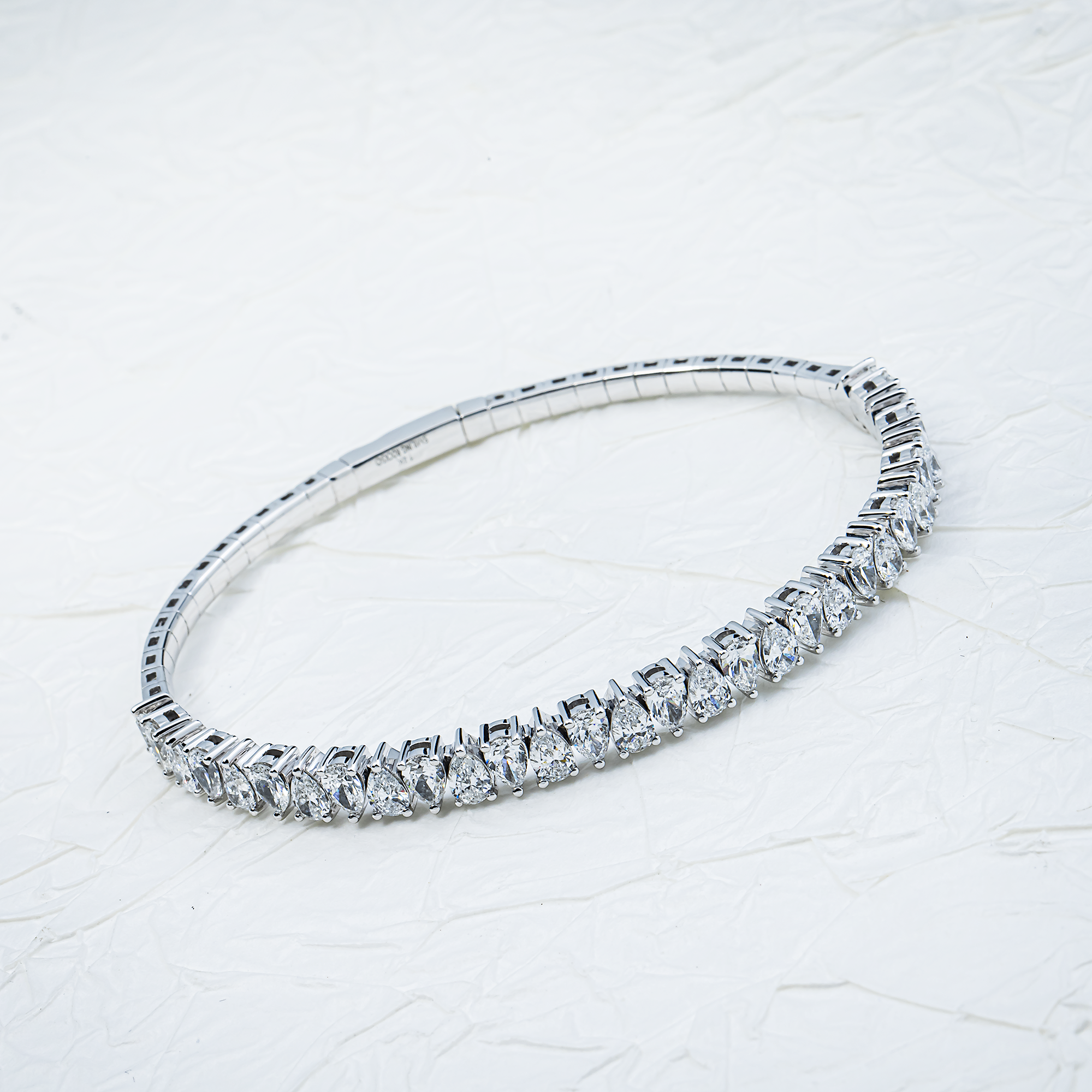 14K White Gold Pear Diamond Bangle Bracelet 4.69ct