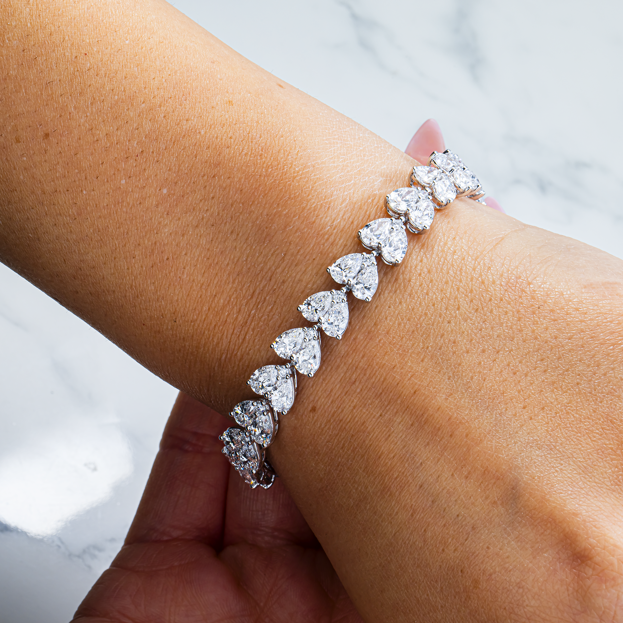 White Gold Pear & Round Diamond Tennis Bracelet 16.23ct