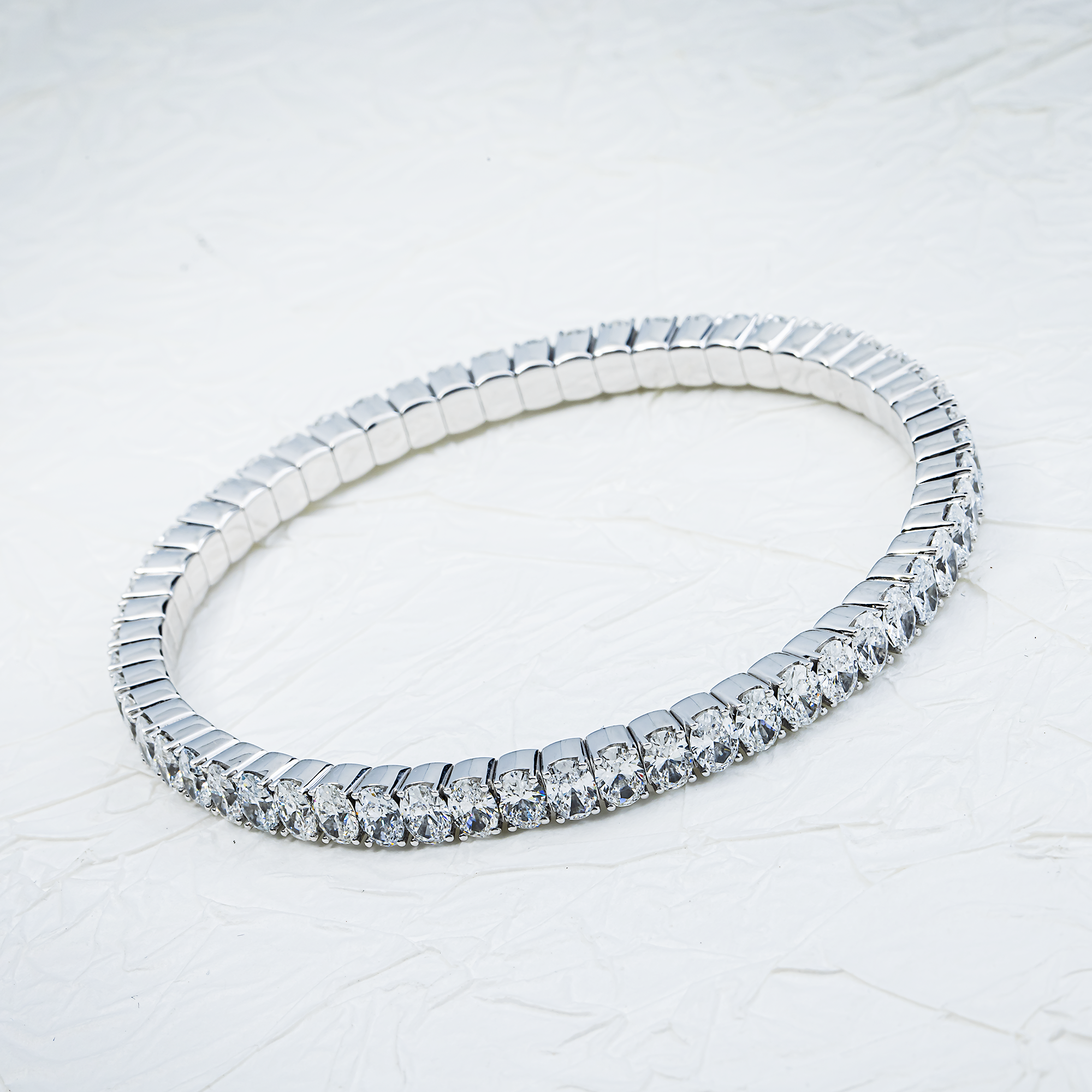 14K White Gold Oval Diamond Stretch Tennis Bracelet 13.22ct