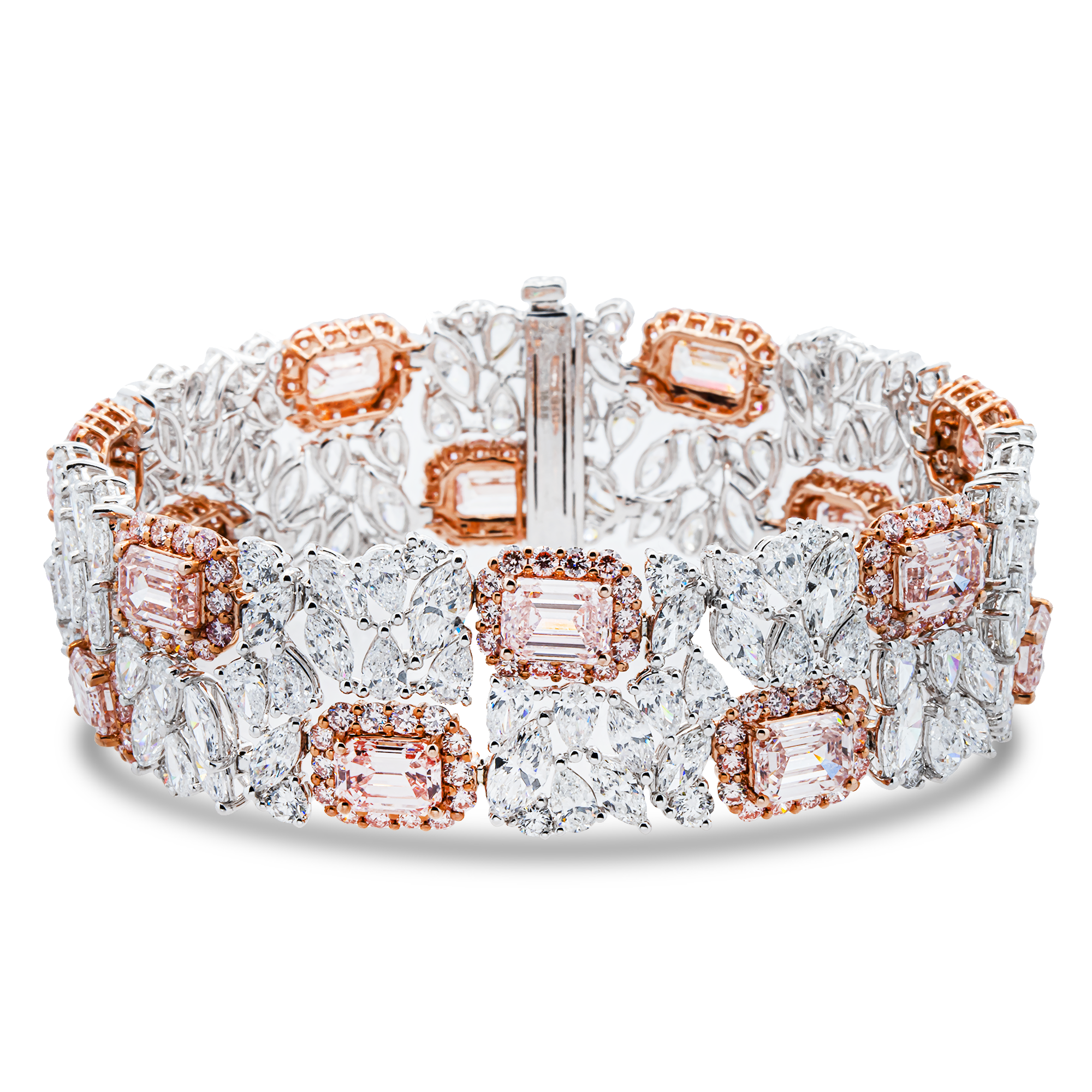 Garden Of Roses - White Gold Fancy Pink & White Diamond Bracelet 38.98ctw