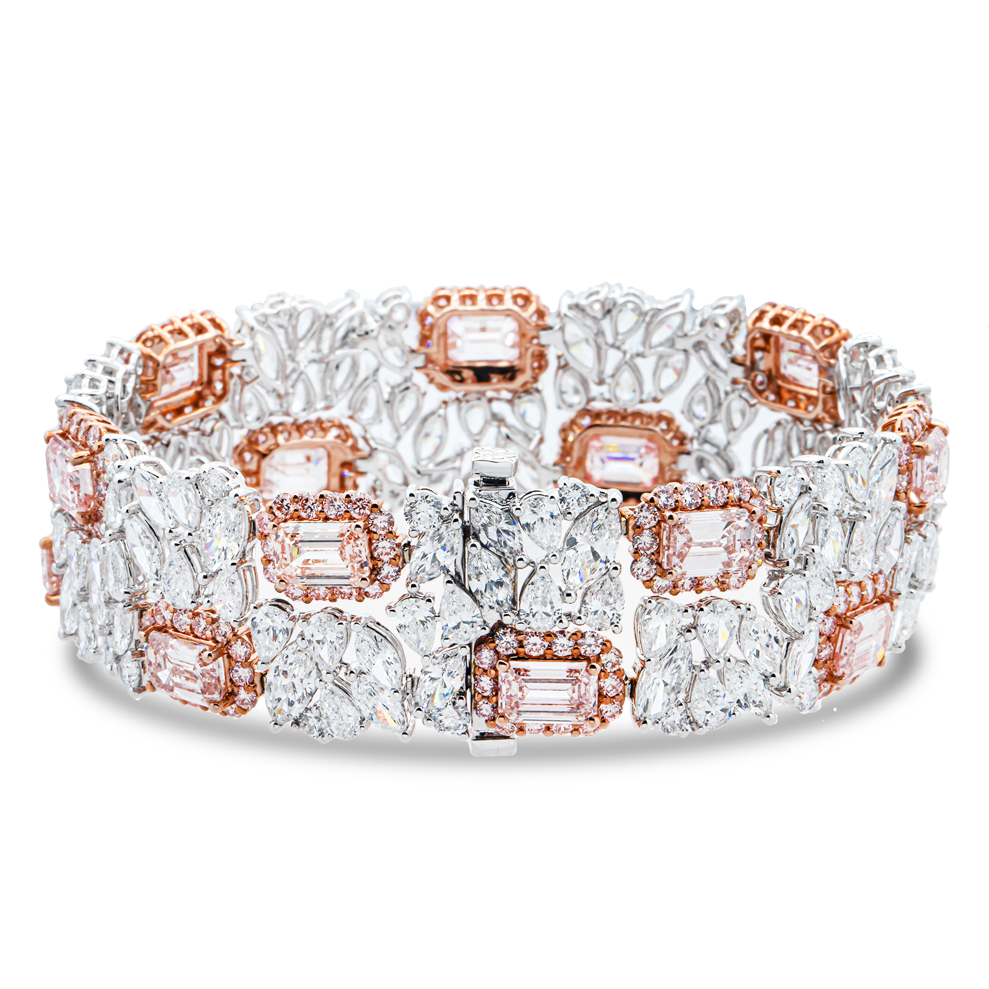 Garden Of Roses - White Gold Fancy Pink & White Diamond Bracelet 38.98ctw