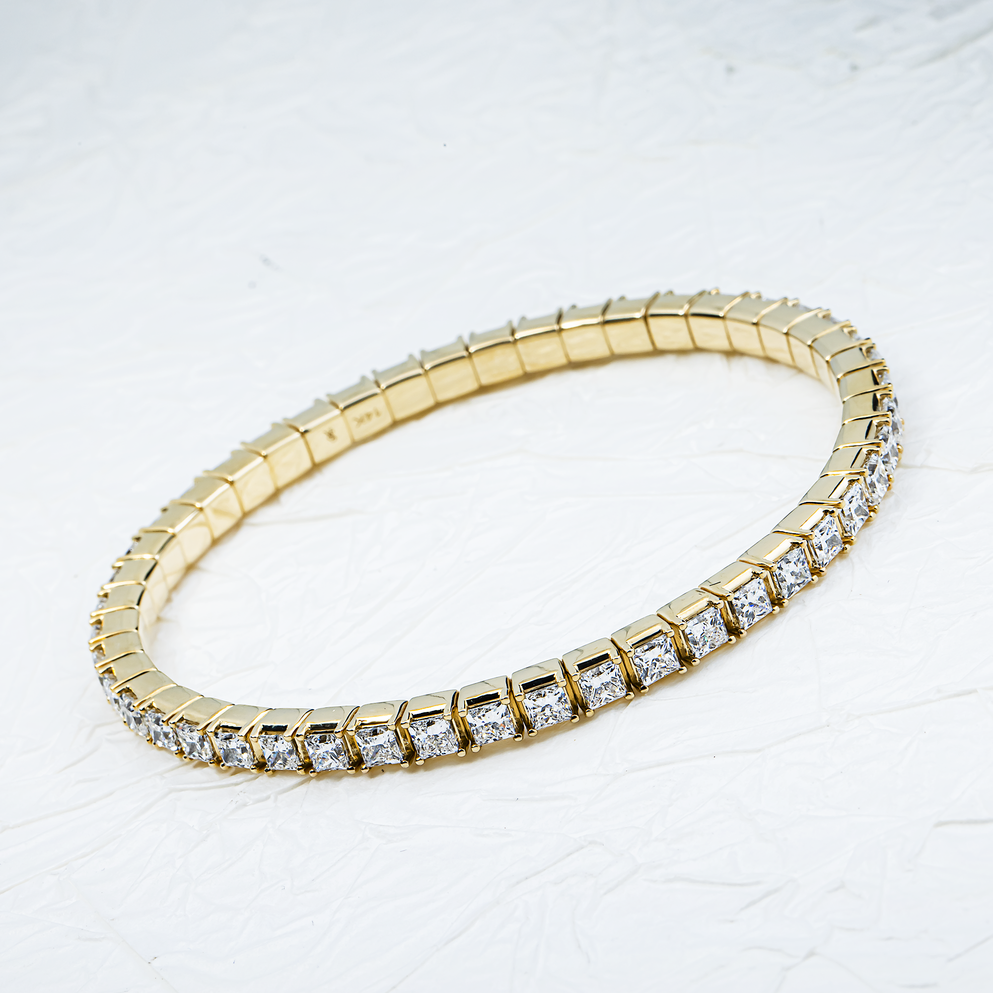 14K Yellow Gold Princess Diamond Stretch Tennis Bracelet 9.38ct