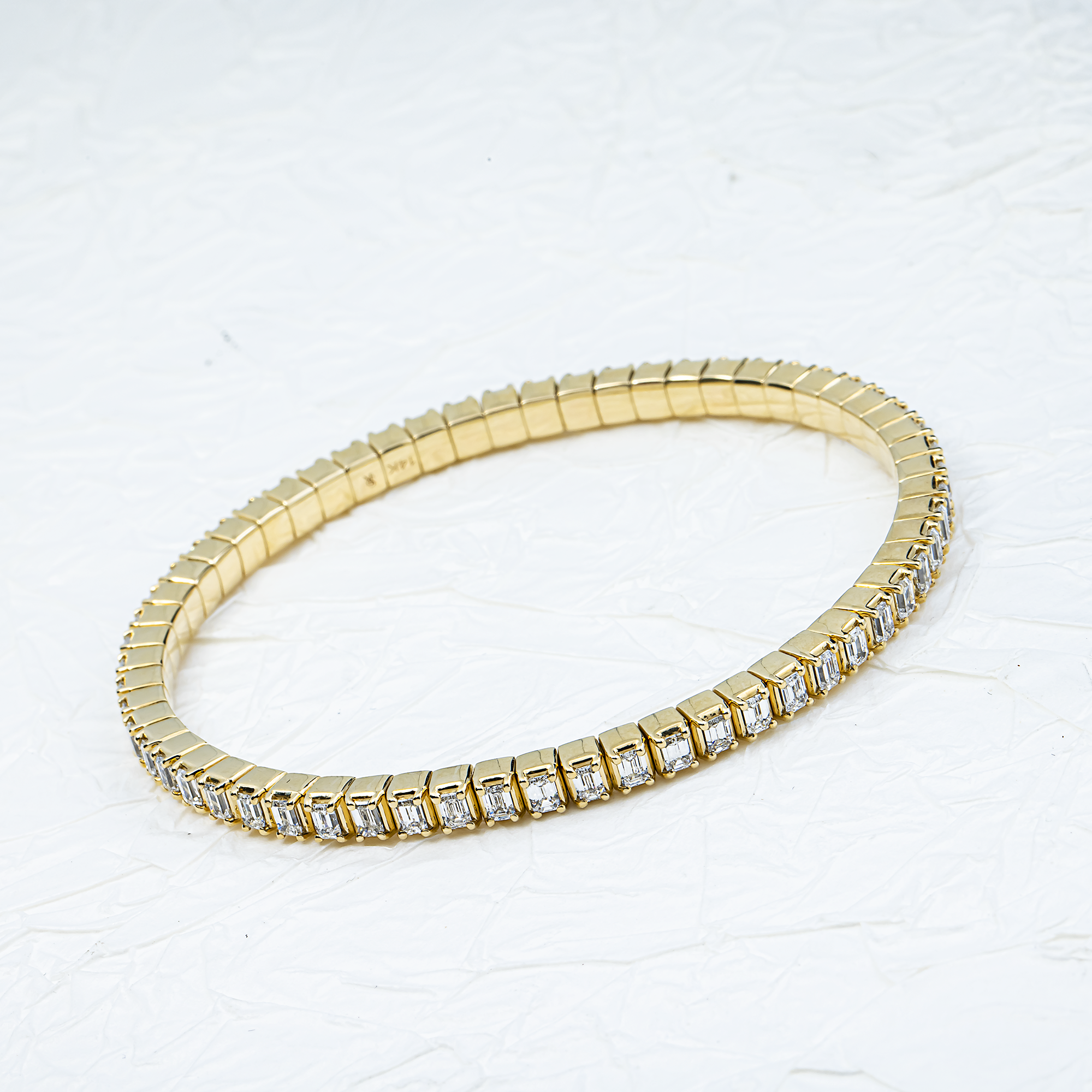 14K Yellow Gold Emerald Diamond Stretch Tennis Bracelet 4.87ct