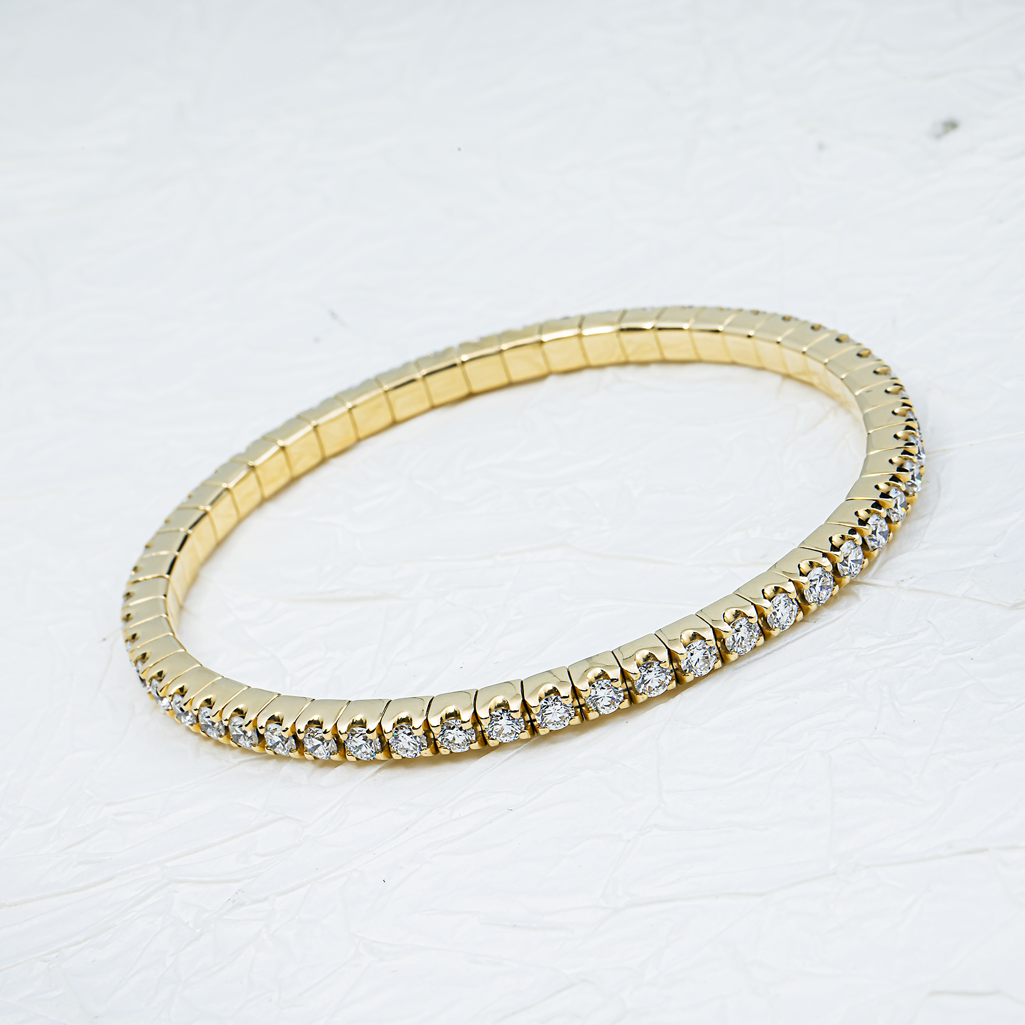 14K Yellow Gold Round Diamond Stretch Tennis Bracelet 5.32ct