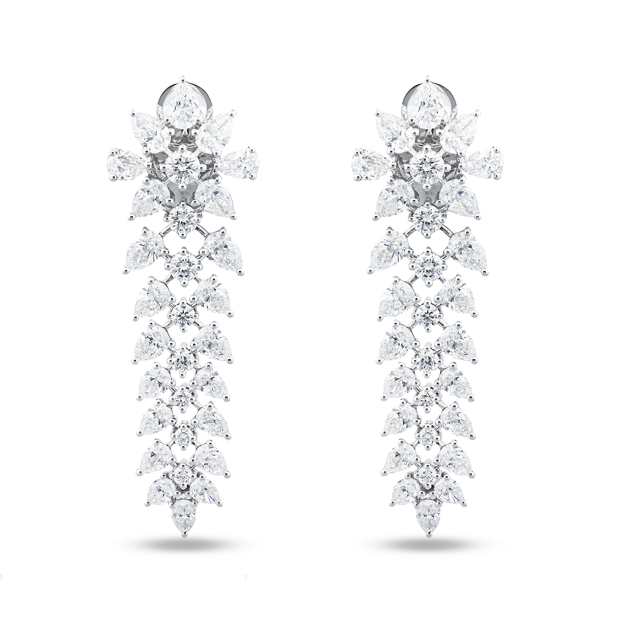 White Gold Pear & Round Diamond Drop Earrings 5.98ctw
