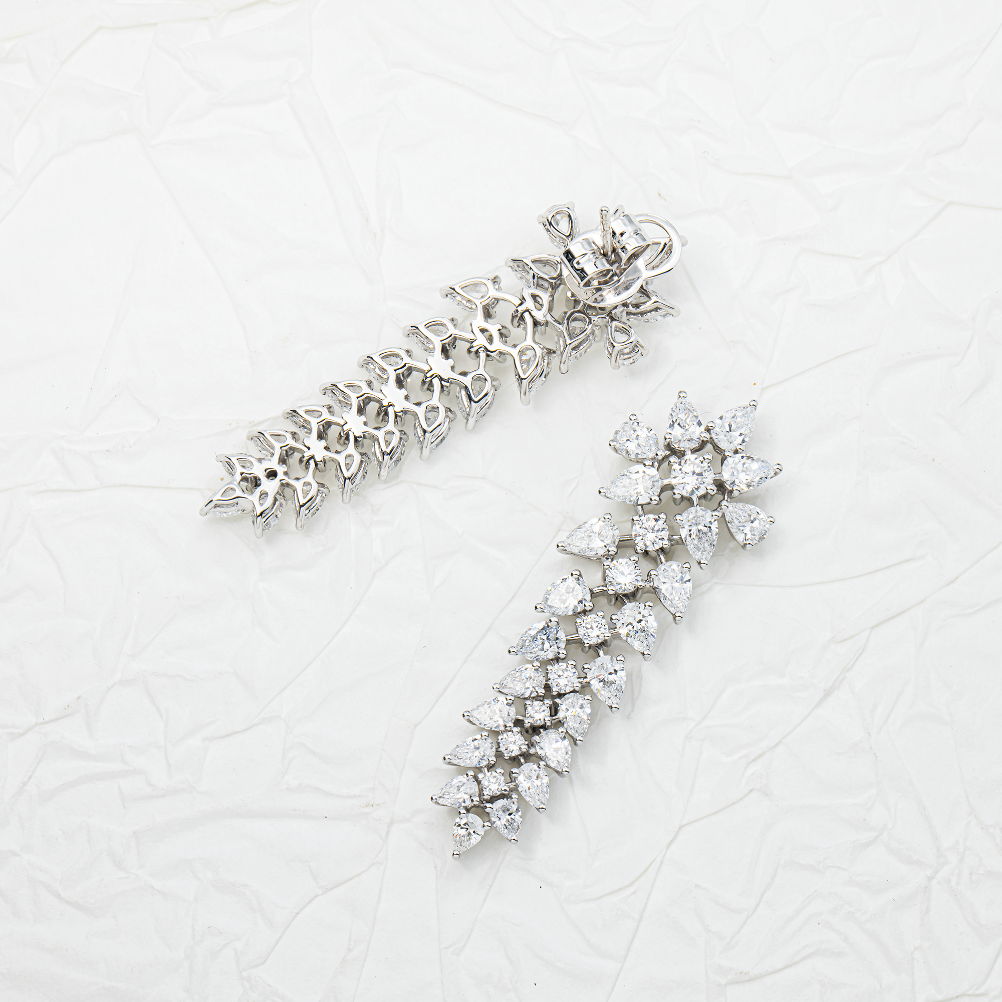 White Gold Pear & Round Diamond Drop Earrings 5.98ctw