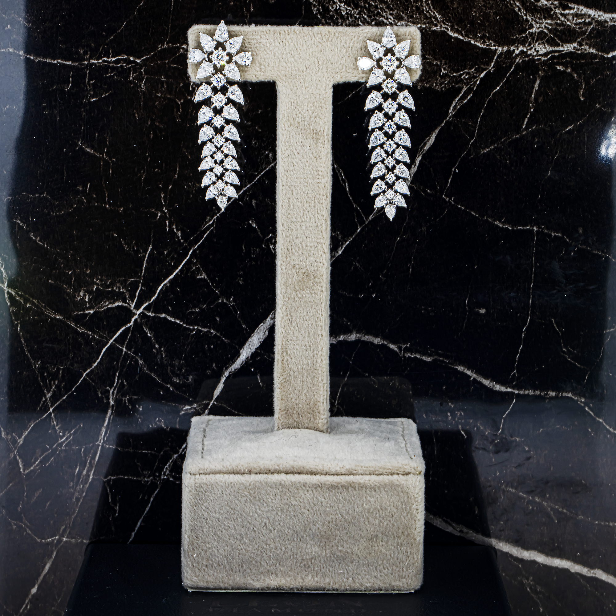 White Gold Pear & Round Diamond Drop Earrings 5.98ctw
