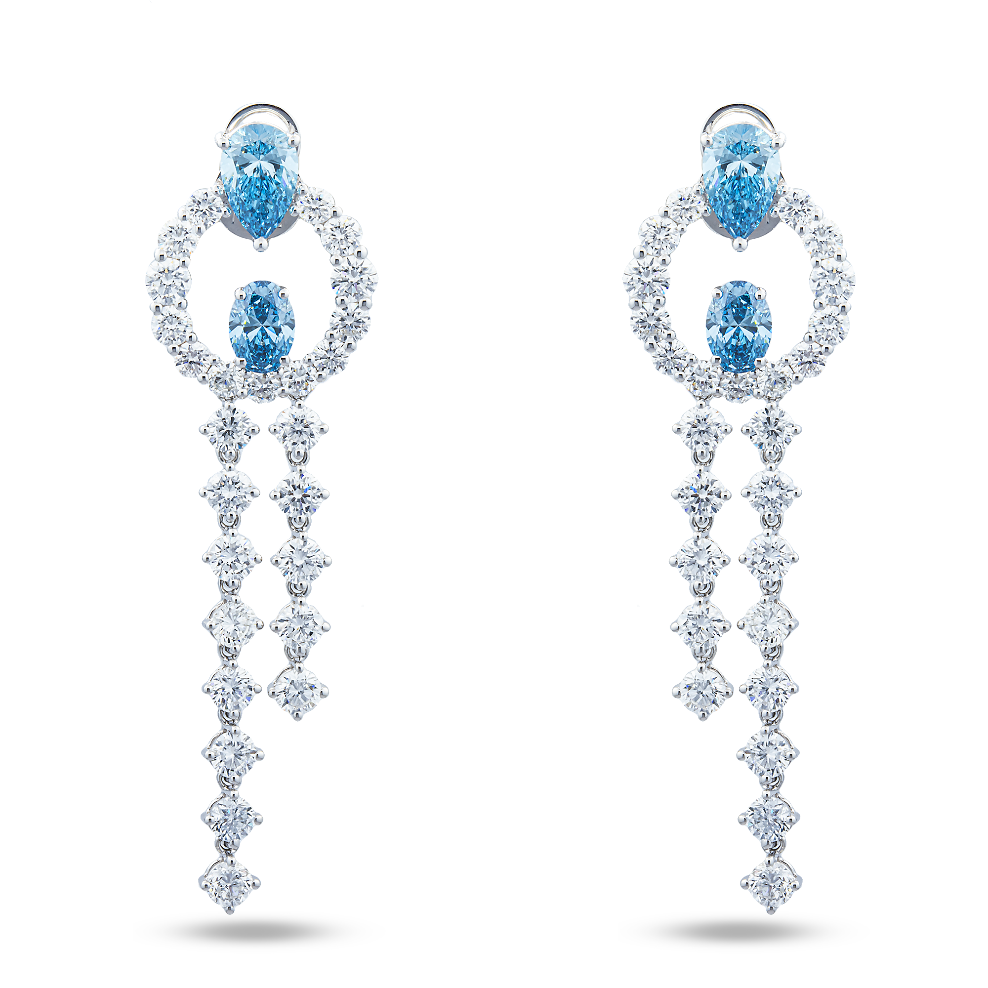 White Gold Fancy Blue & White Diamond Drop Earrings 8.74ctw