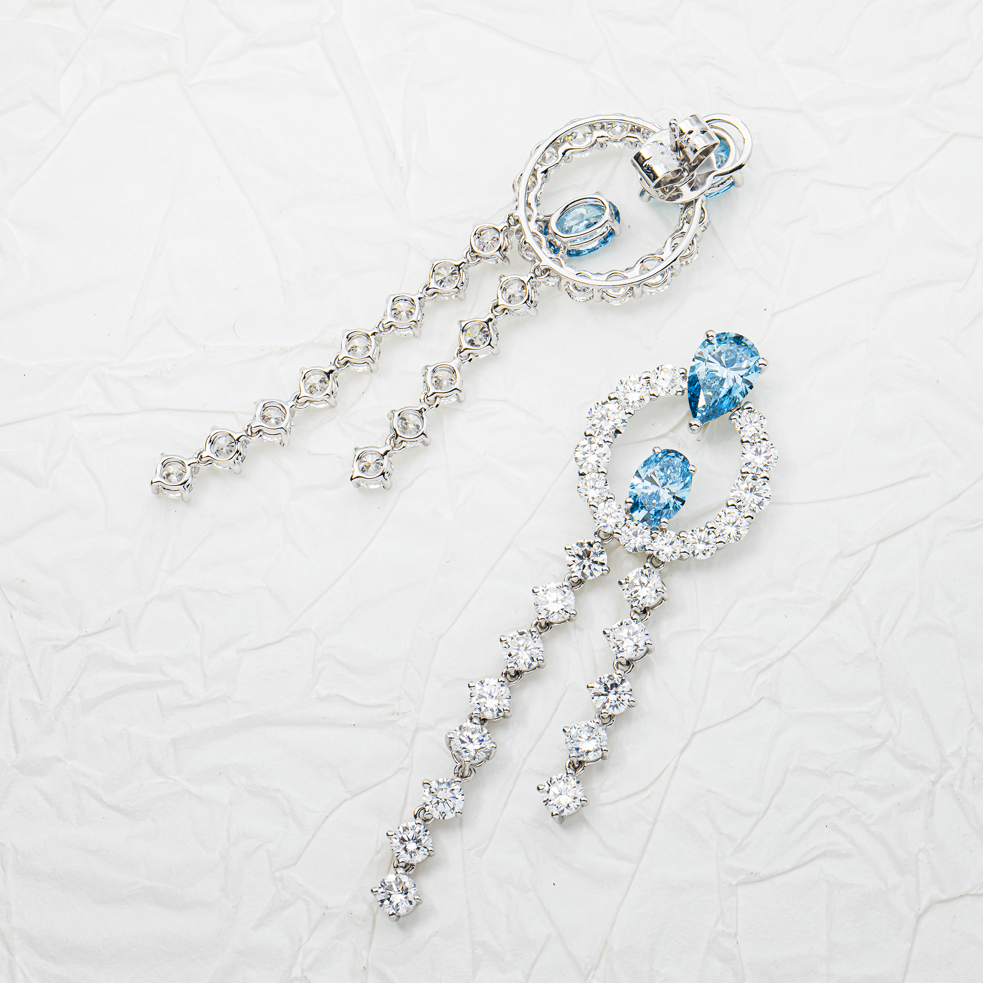 White Gold Fancy Blue & White Diamond Drop Earrings 8.74ctw