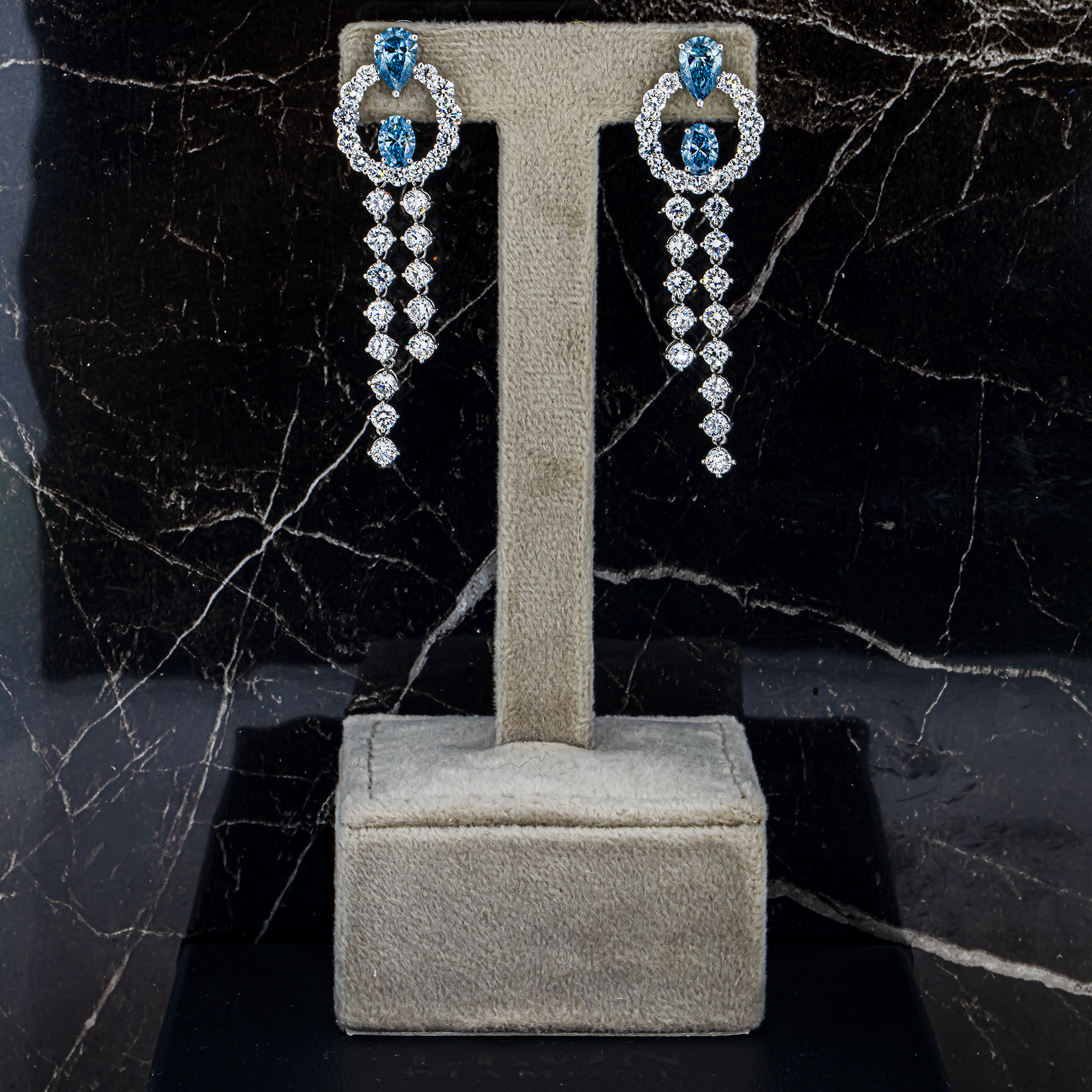 White Gold Fancy Blue & White Diamond Drop Earrings 8.74ctw