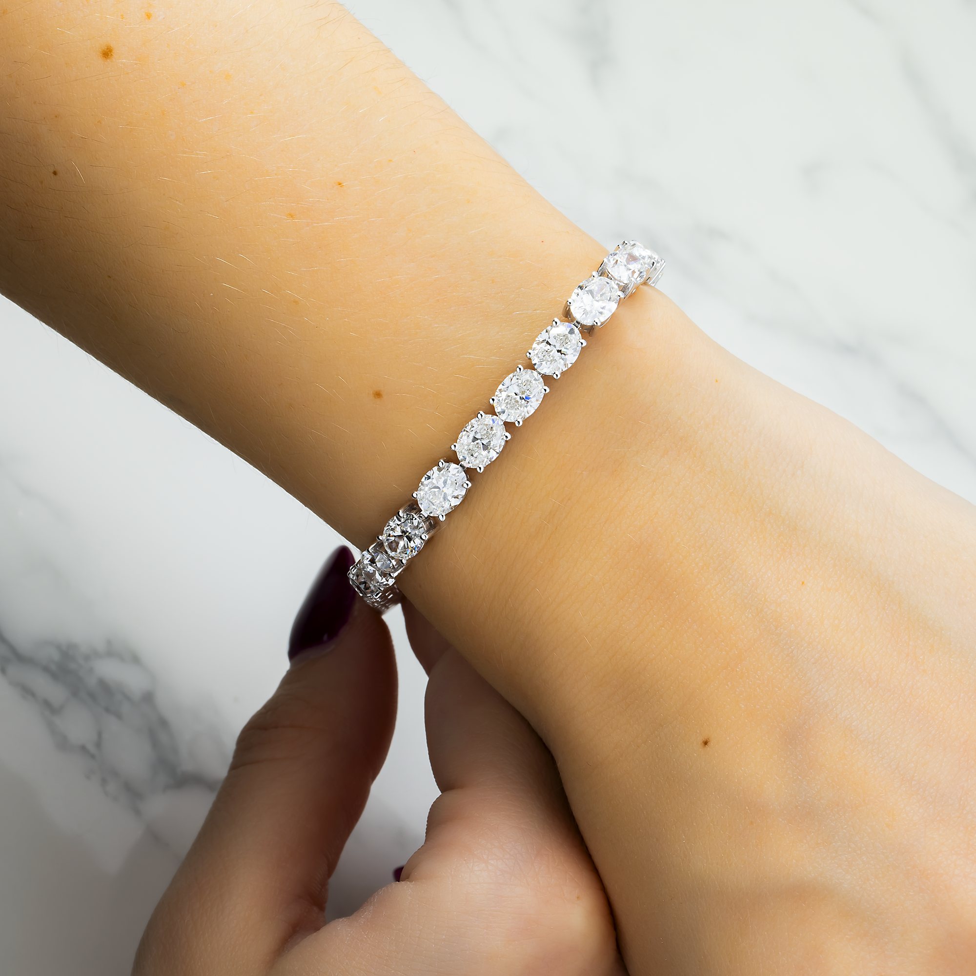 GIA 18K White Gold Oval Diamond Tennis Bracelet 18.26ct