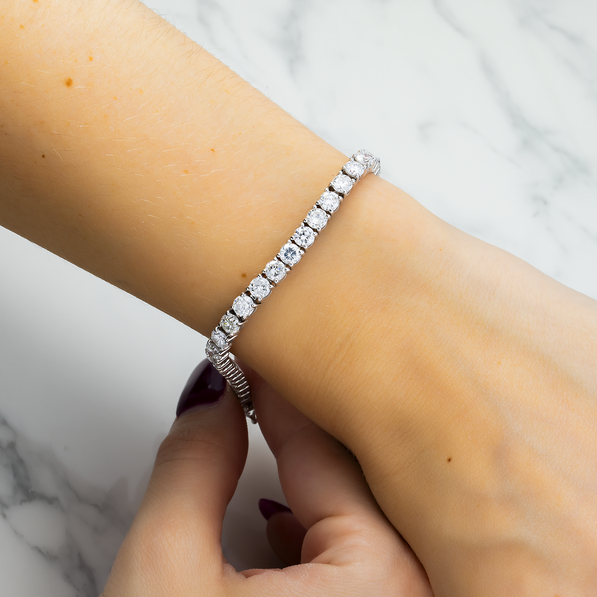 14K White Gold Round Diamond Tennis Chain 10.78ct