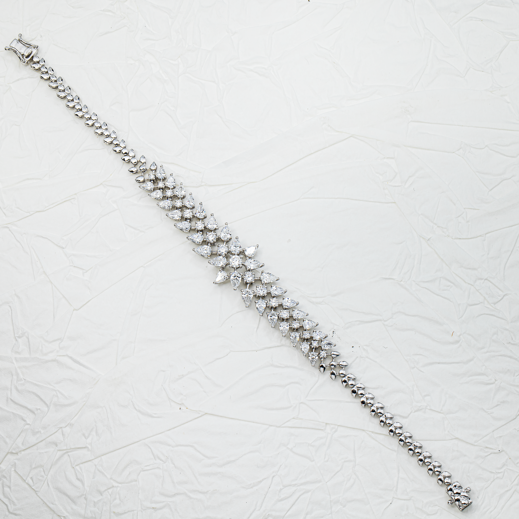 White Gold Pear & Round Diamond Flower Bracelet 4.07ct