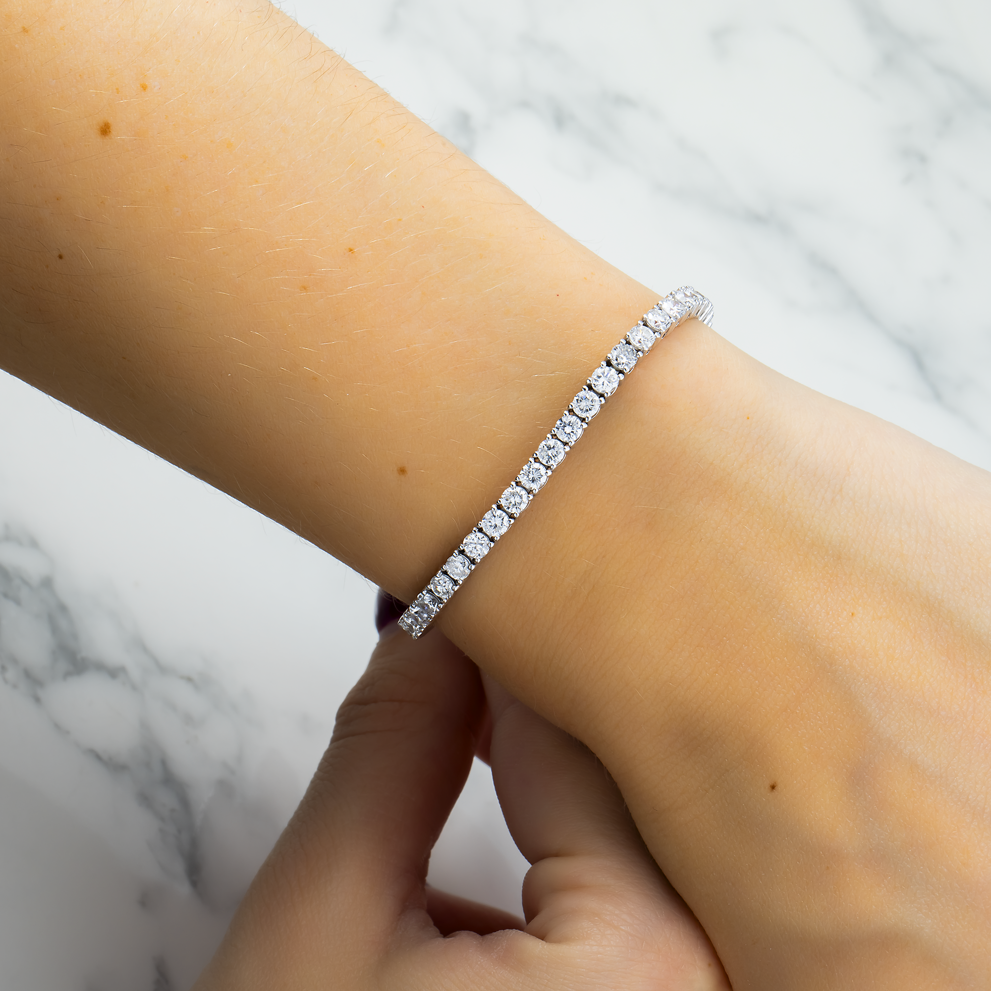 14K White Gold Round Diamond Tennis Bracelet 5.37ct