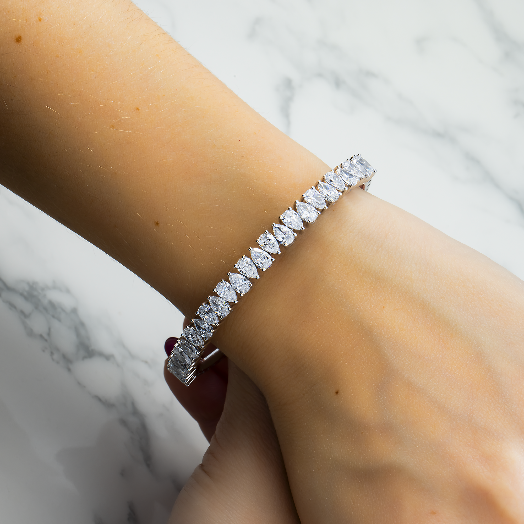 14K White Gold Pear Diamond Bangle Bracelet 6.38ct