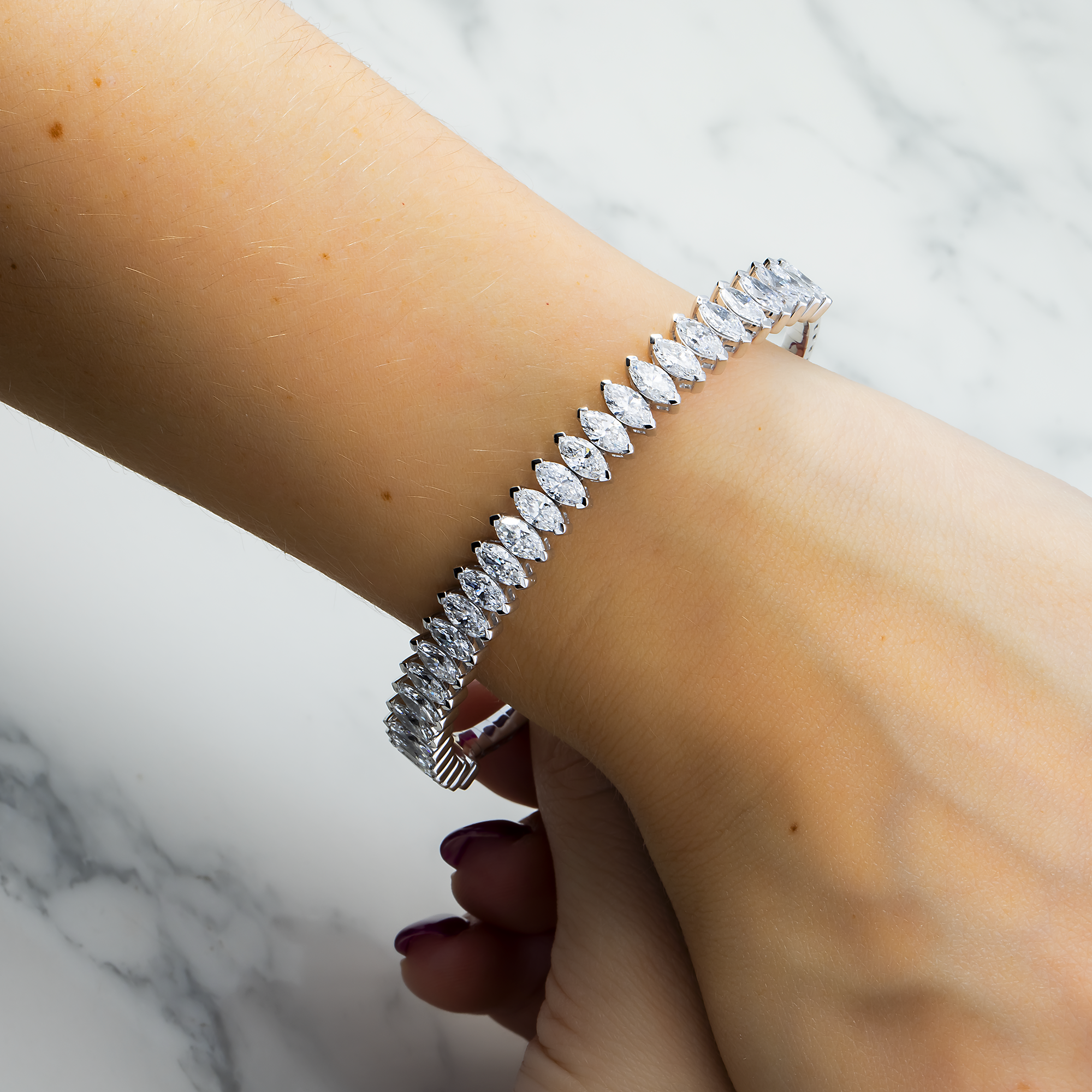 14K White Gold Marquise Diamond Bangle Bracelet 7.38ct