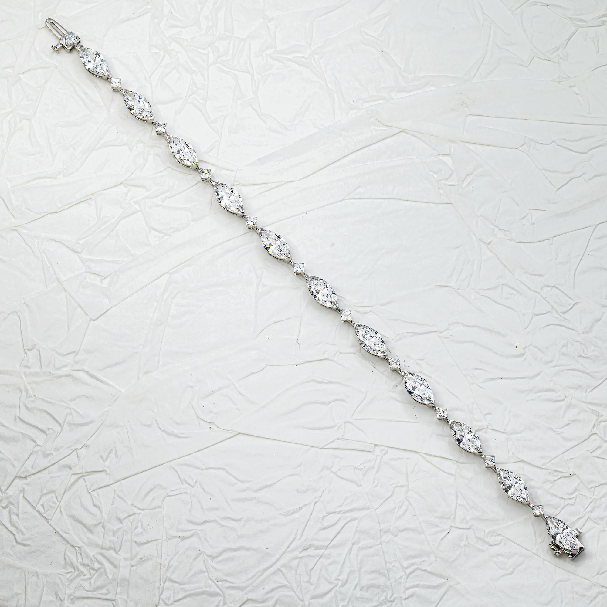 14K White Gold Marquise & Princess Diamond Satellite Bracelet 9.12ct