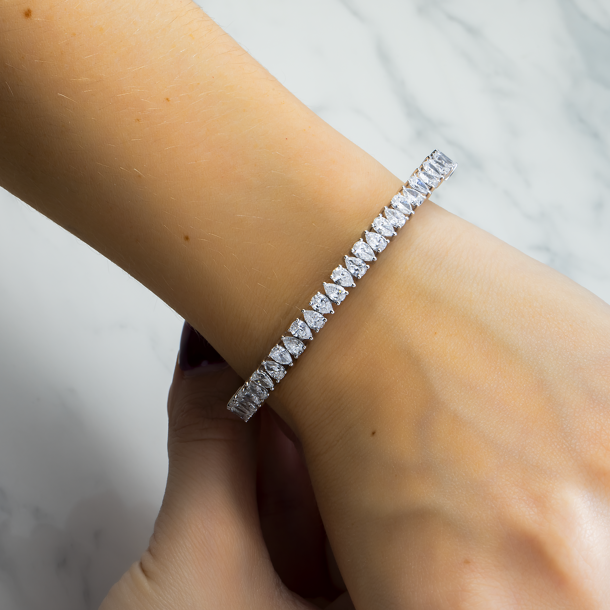14K White Gold Pear Diamond Bangle Bracelet 4.69ct