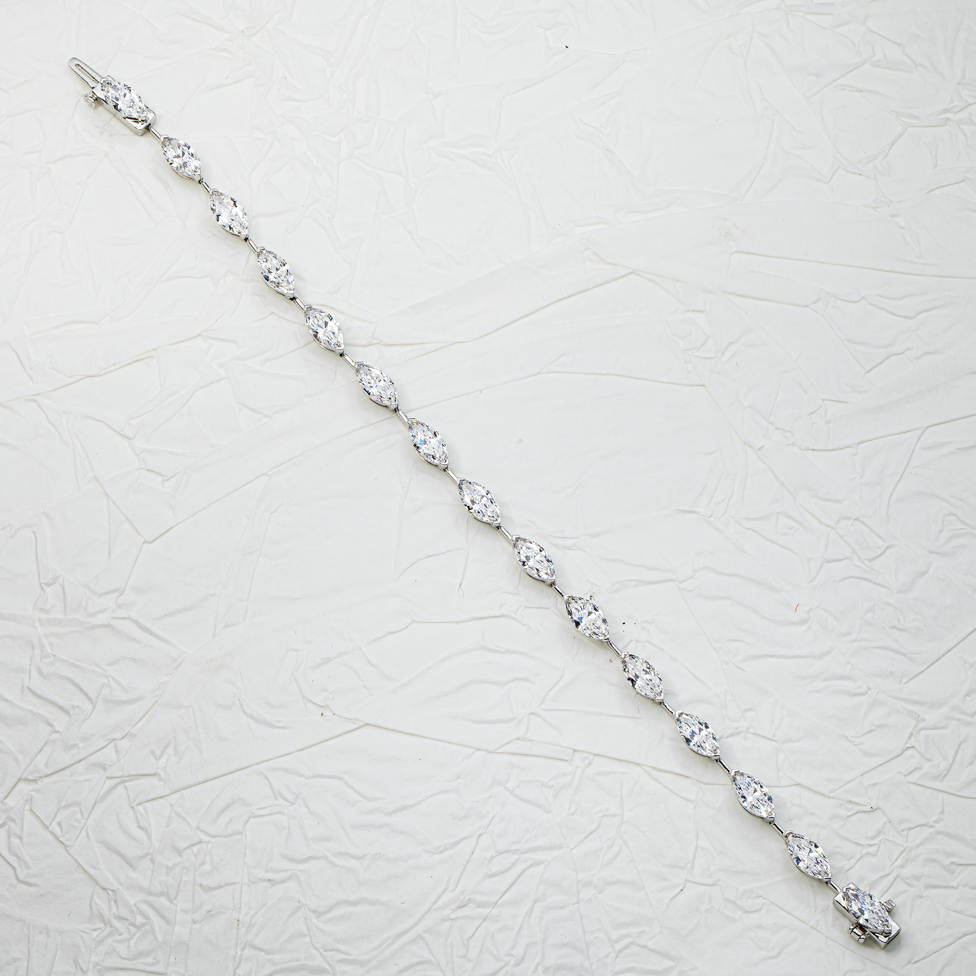 14K White Gold Marquise Diamond Satellite Bracelet 8.17ct