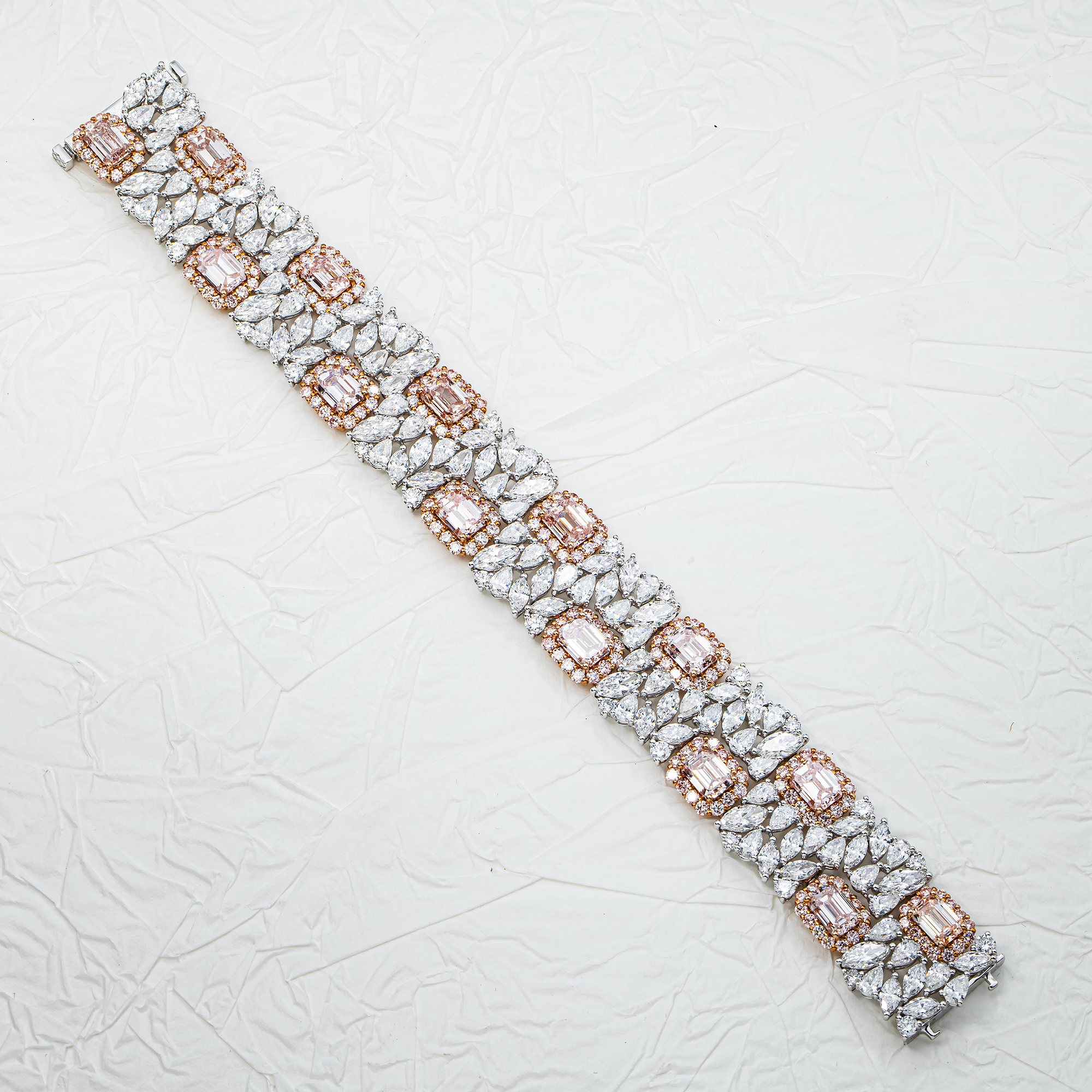 Garden Of Roses - White Gold Fancy Pink & White Diamond Bracelet 38.98ctw
